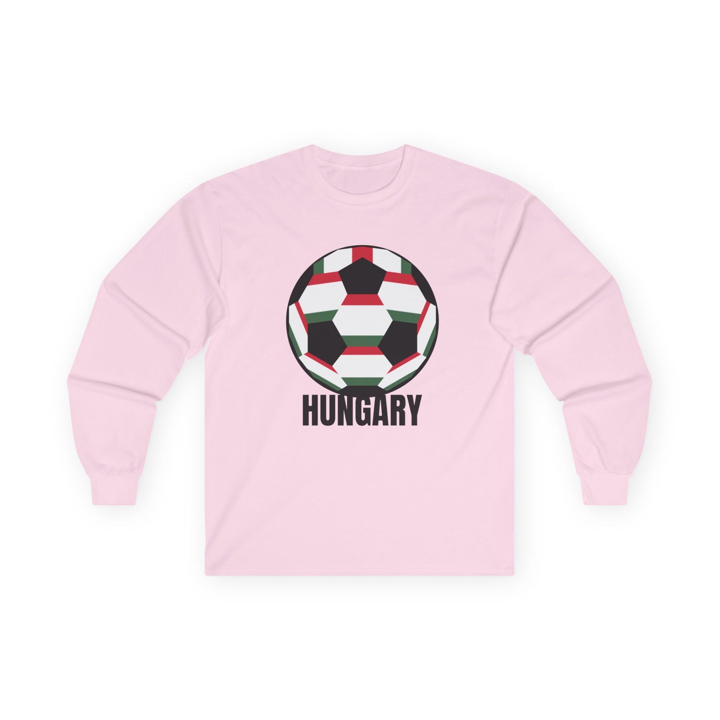 Hungary Fan Specialty Soccer Ball Design Long Sleeve T  Black Text