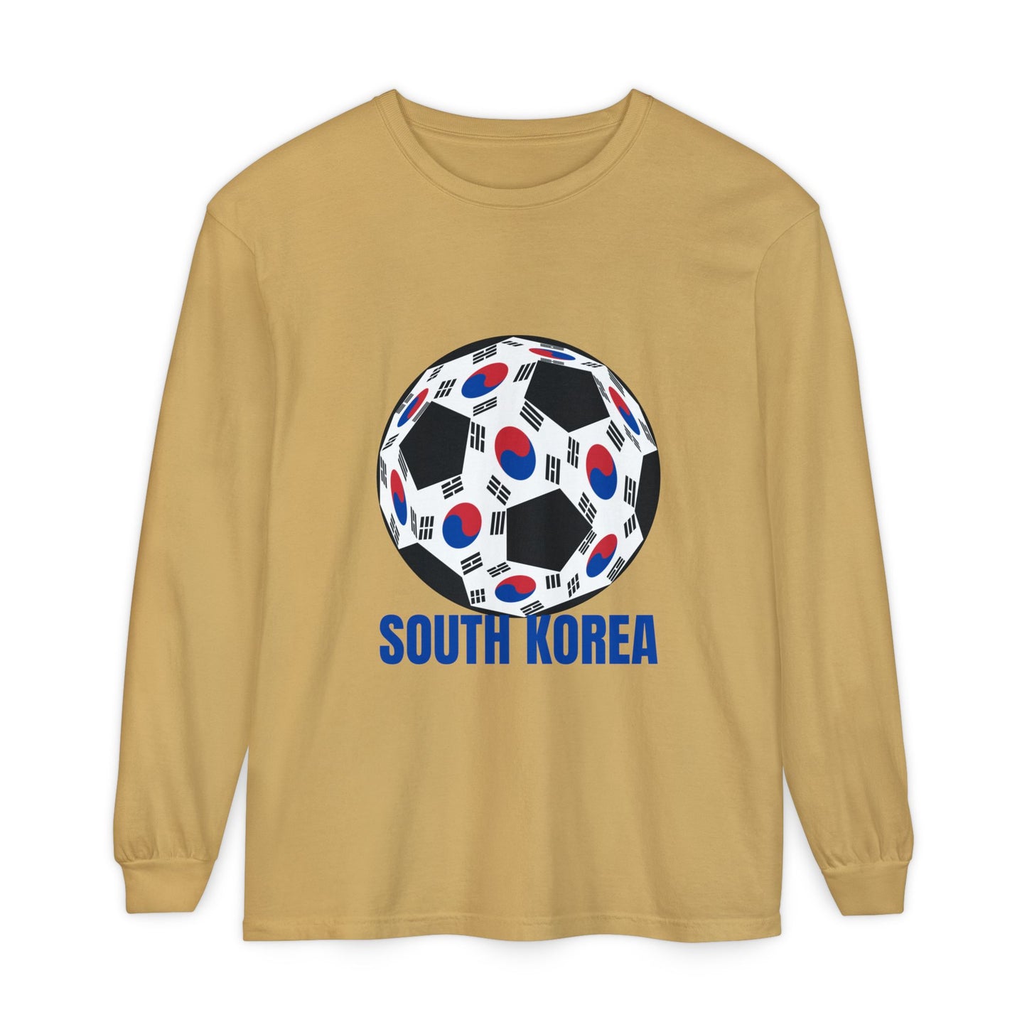 South Korea Fan Specialty Soccer Ball Design Long Sleeve Tee Blue Print