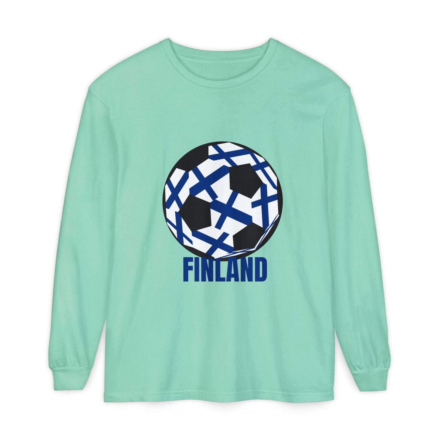 Finland Fan Specialty Soccer Ball Design Long Sleeve Tee