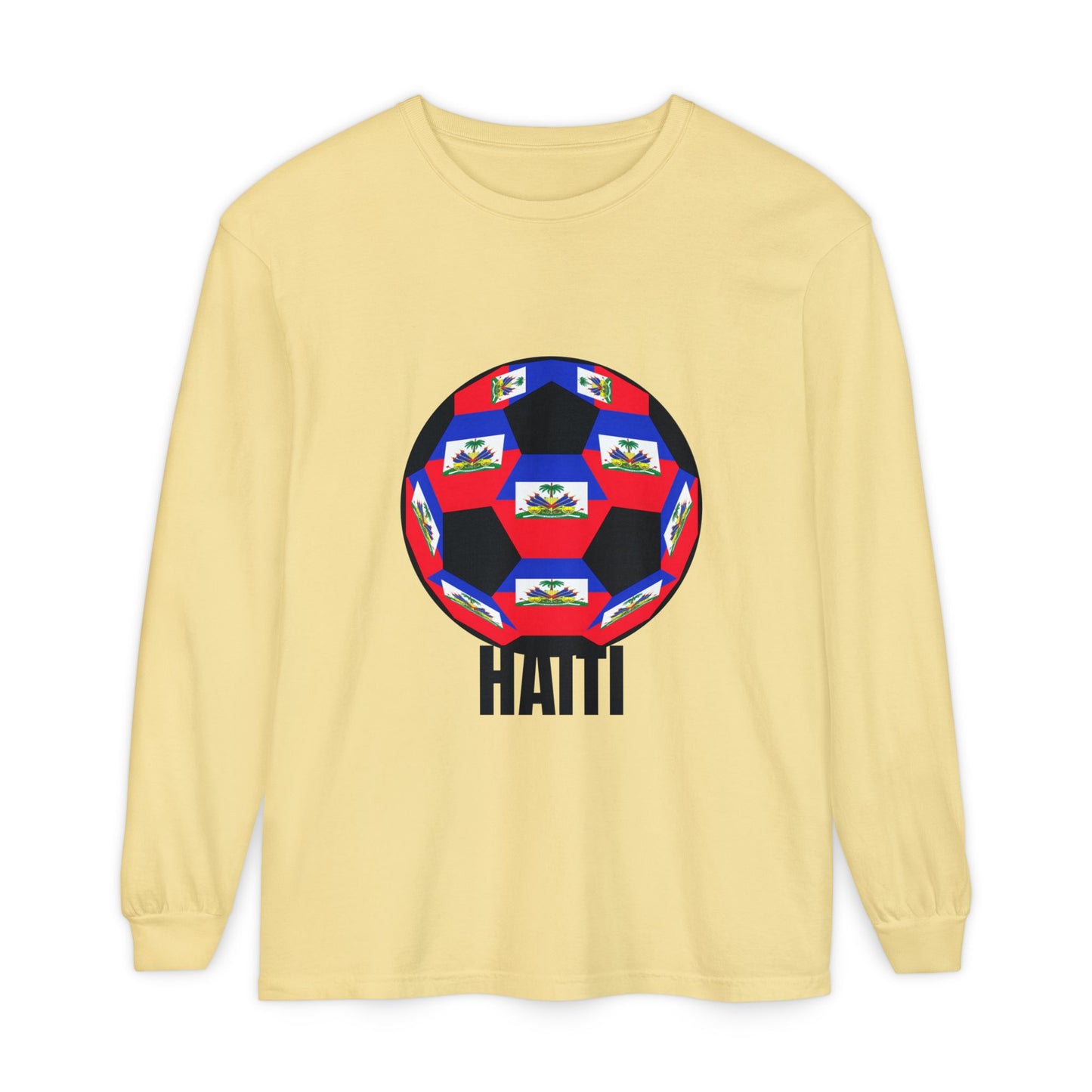 Haiti Fan Specialty Soccer Ball Design Long Sleeve Tee