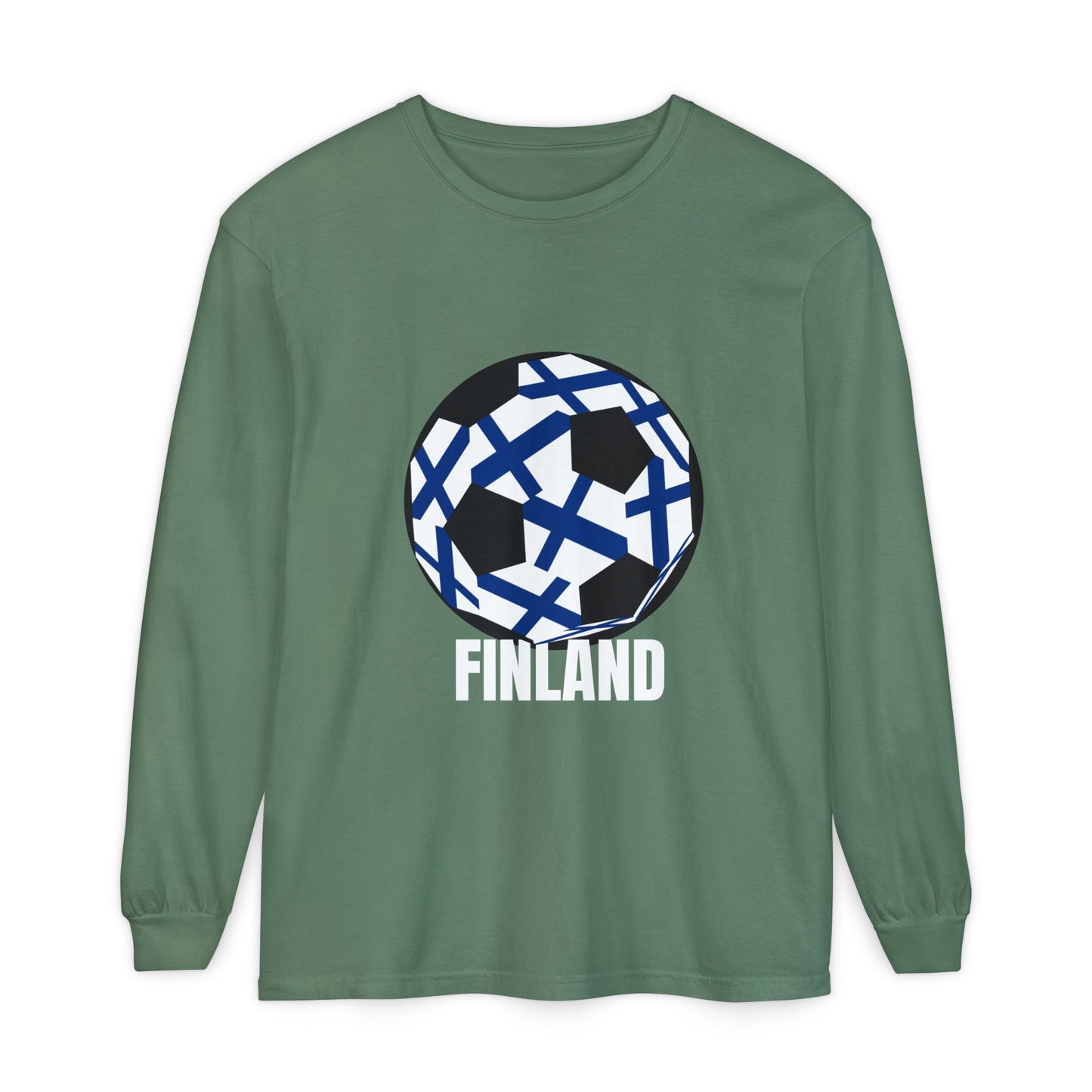 Finland Fan Specialty Soccer Ball Design Long Sleeve Tee
