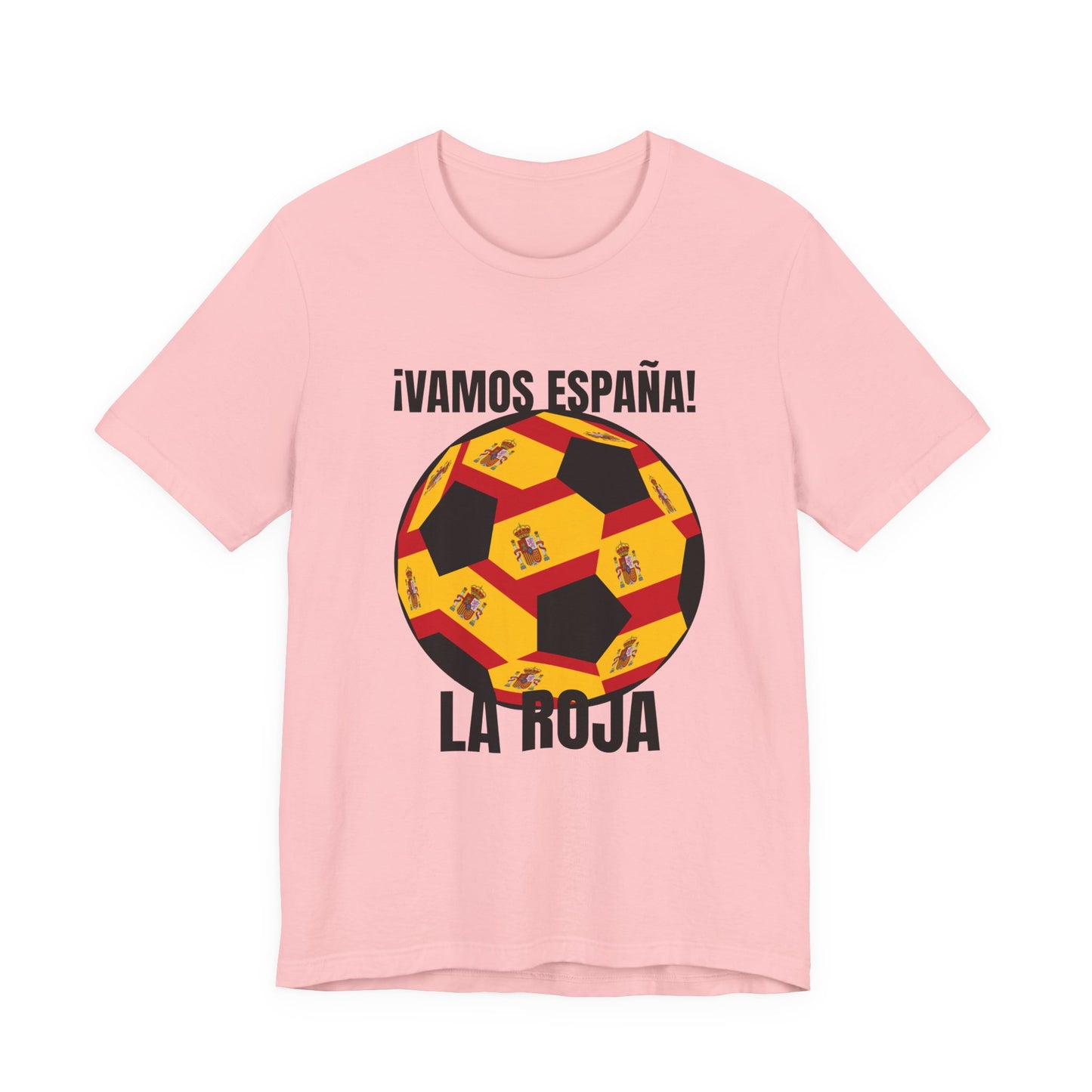 "¡Vamos España! La Roja" Soccer Ball Design T Shirt Black Text