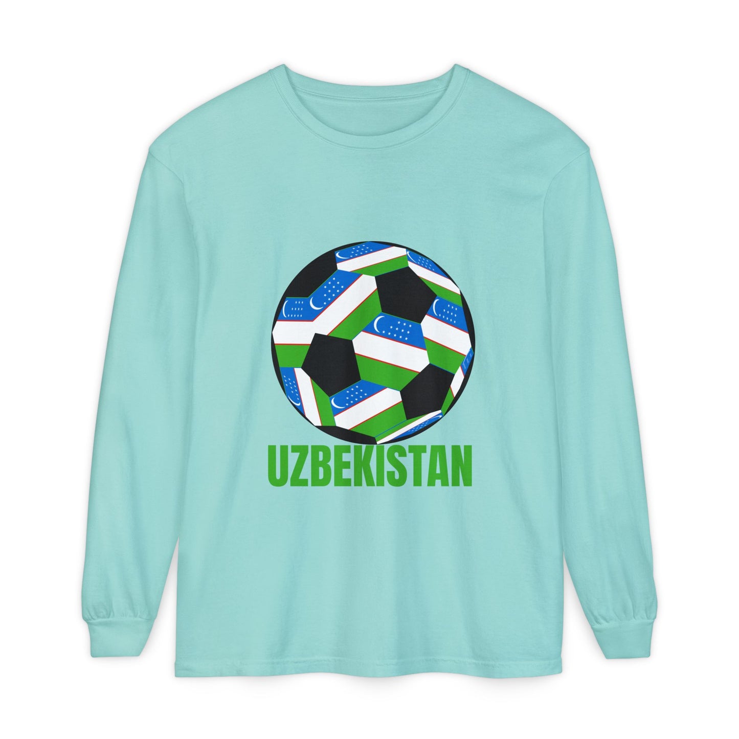 Uzbekistan Fan Specialty Soccer Ball Design Long Sleeve Tee