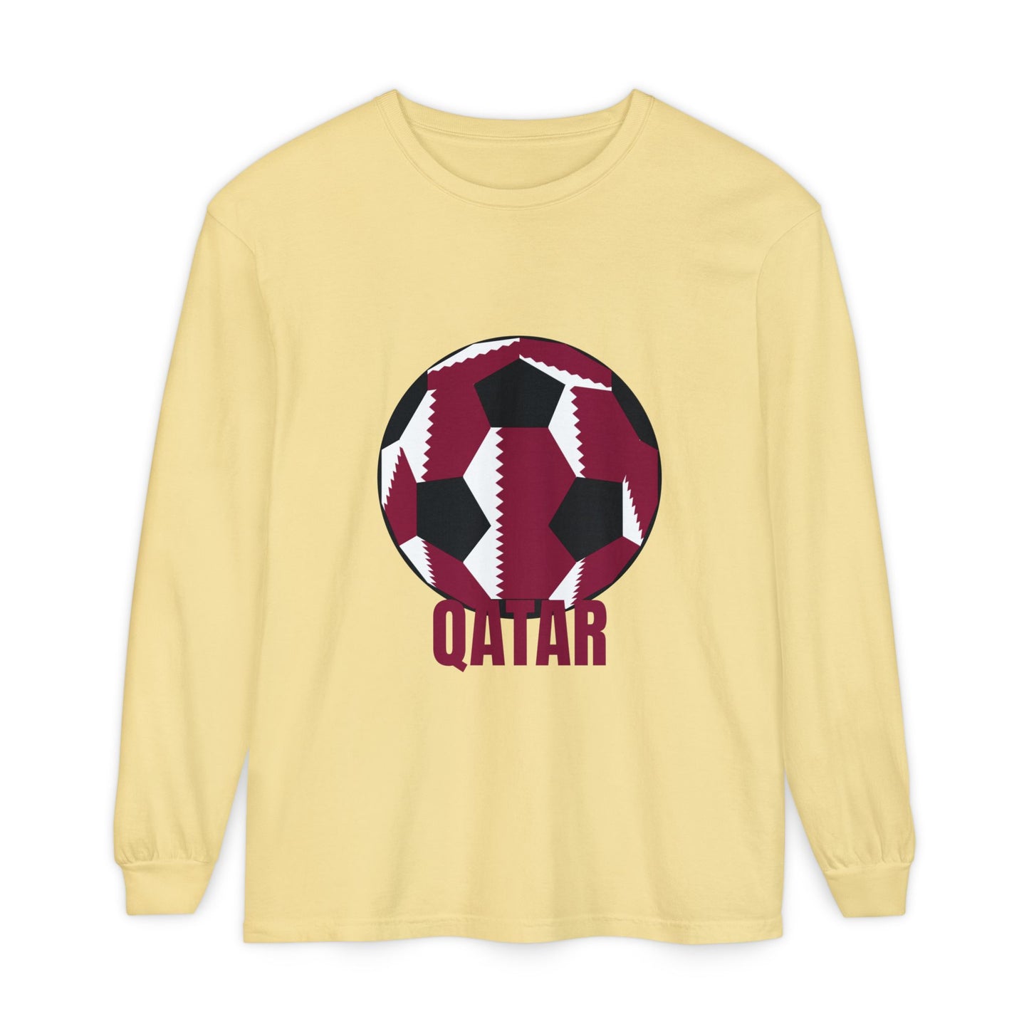 Qatar Fan Specialty Soccer Ball Design Long Sleeve Tee