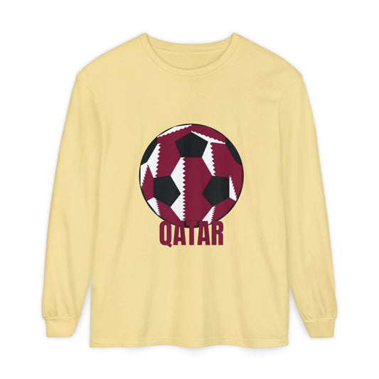 Qatar Fan Specialty Soccer Ball Design Long Sleeve Tee