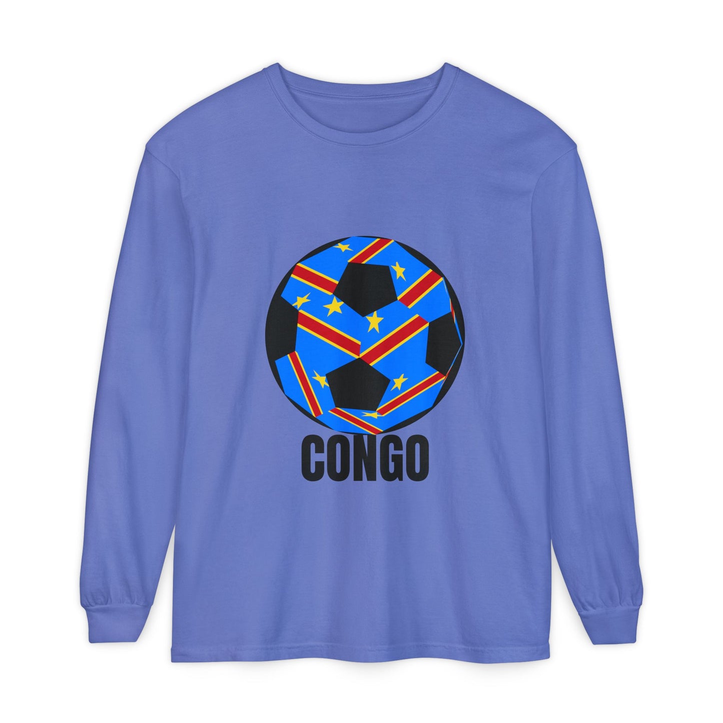Congo Fan Specialty Soccer Ball Design T Shirt Long Sleeve T-Shirt Black Text