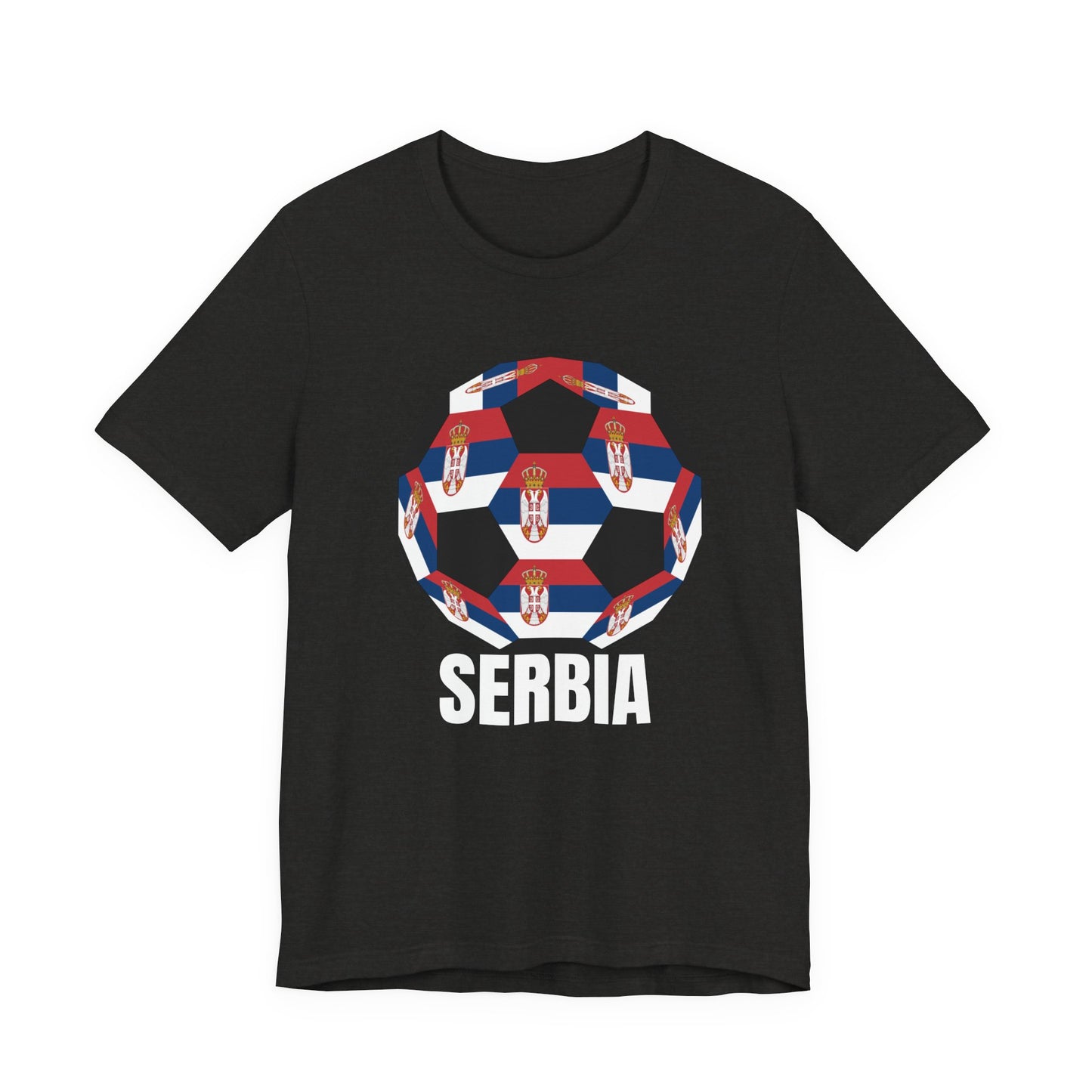Serbia Fan Specialty Soccer Ball Design T Shirt White Text