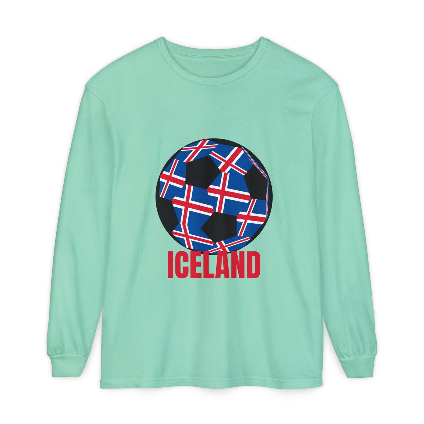 Iceland Fan Specialty Soccer Ball Design Long Sleeve Tee