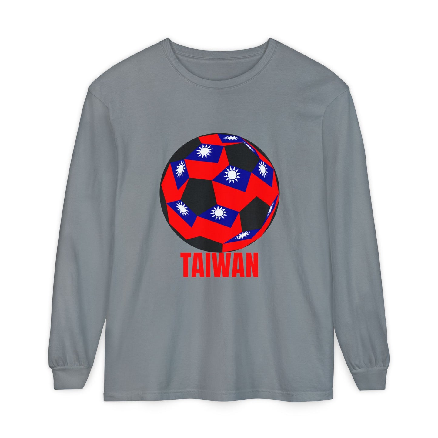 Taiwan Fan Specialty Soccer Ball Design  Long Sleeve T Shirt Red Text
