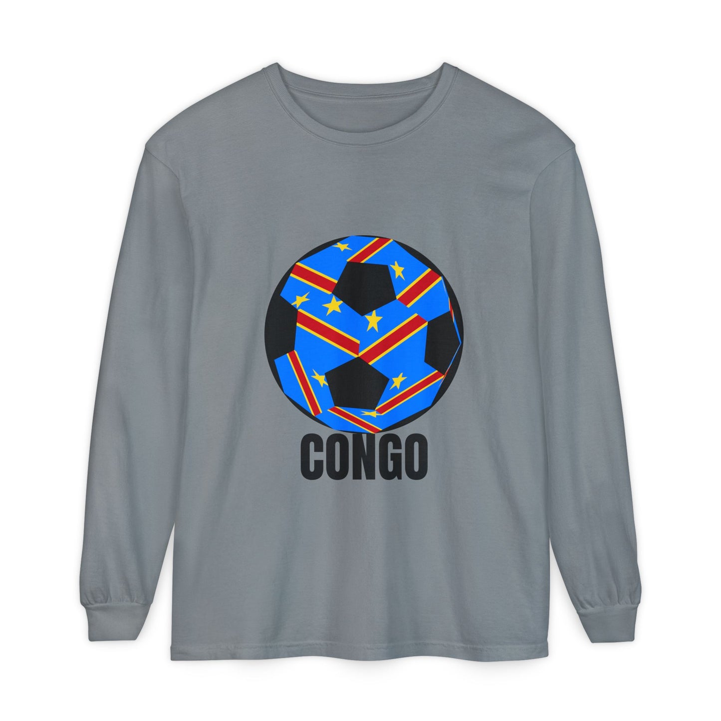 Congo Fan Specialty Soccer Ball Design T Shirt Long Sleeve T-Shirt Black Text