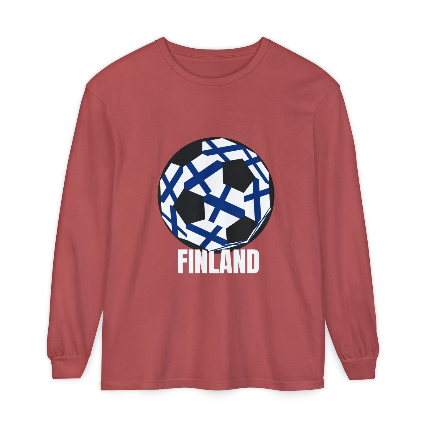 Finland Fan Specialty Soccer Ball Design Long Sleeve Tee