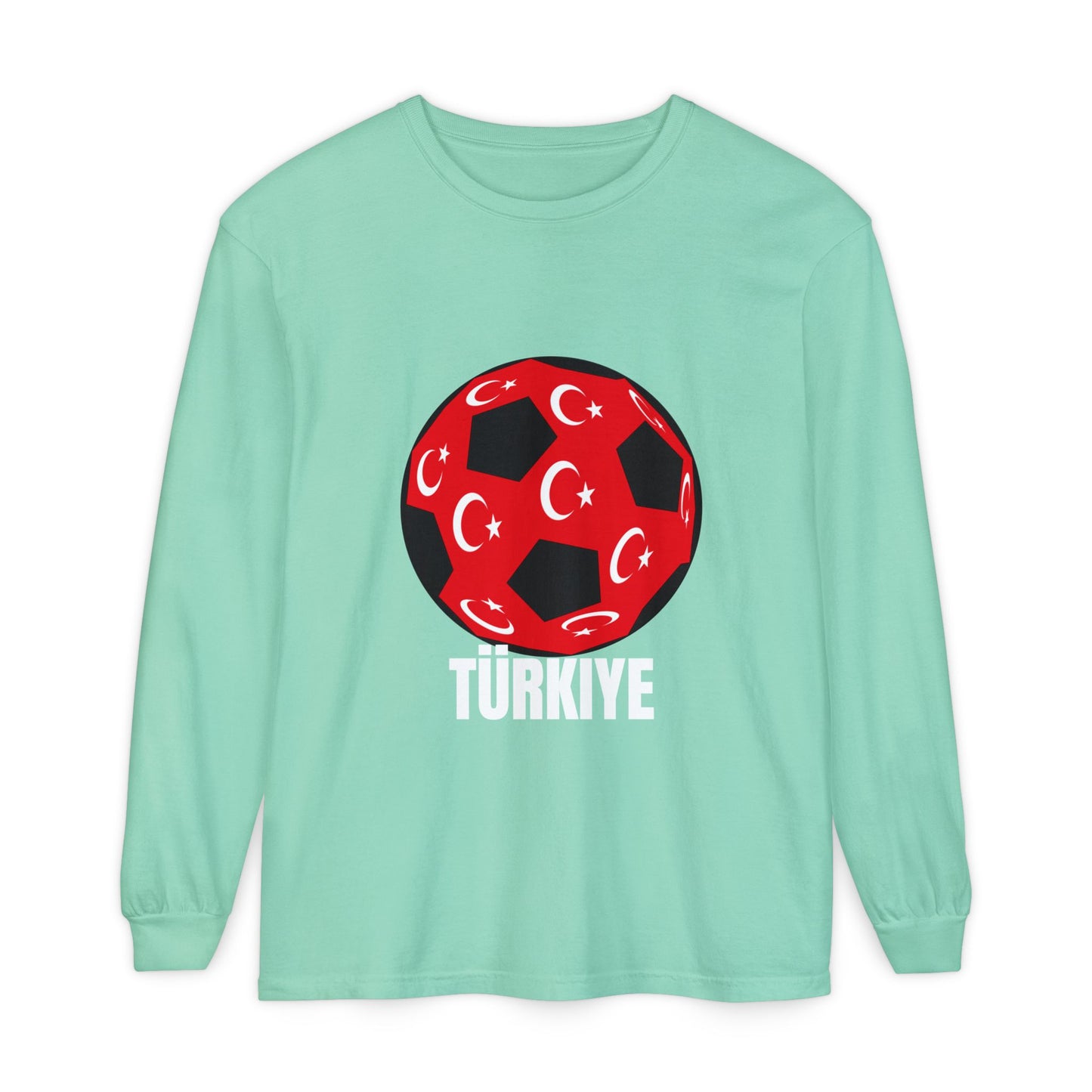 Türkiye Fan Specialty Soccer Ball Design Long Sleeve Tee White Text