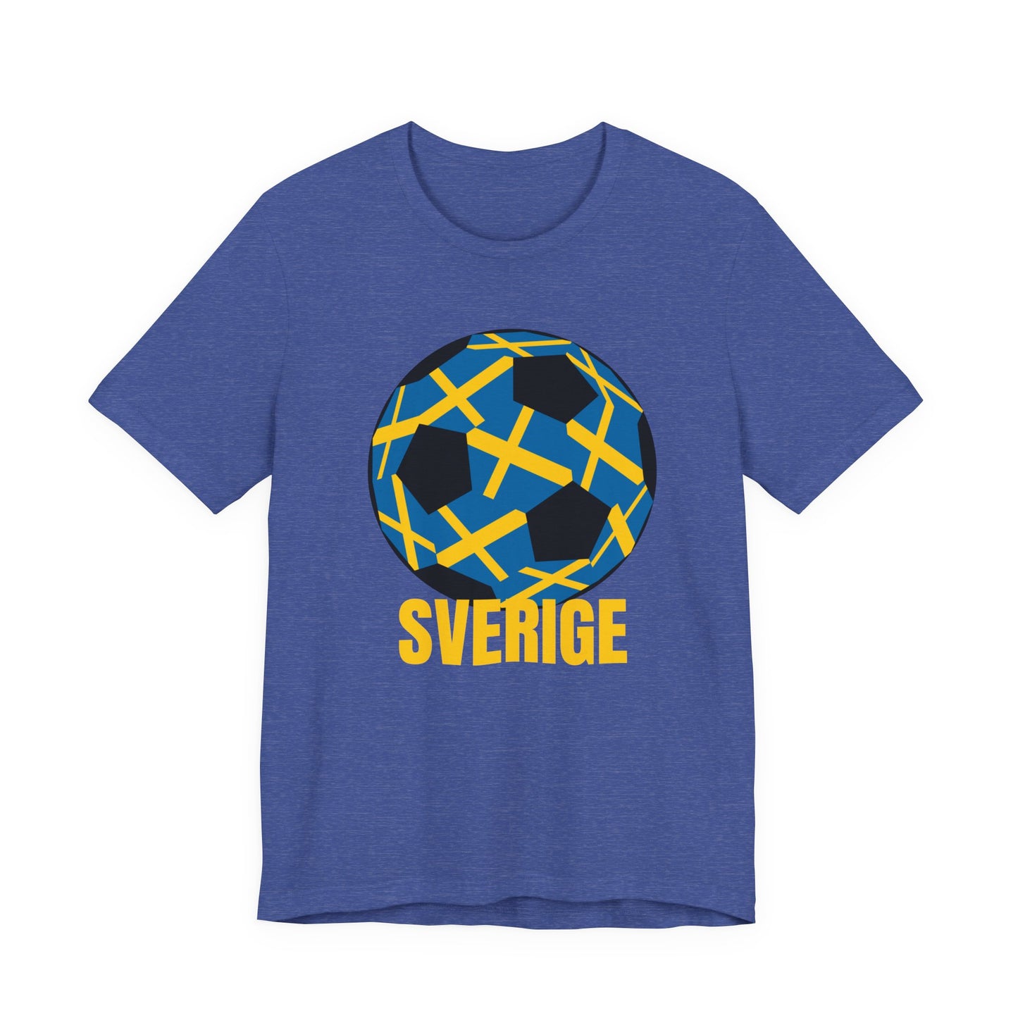 Sverige Fan Specialty Soccer Ball Design T Shirt Gold Text