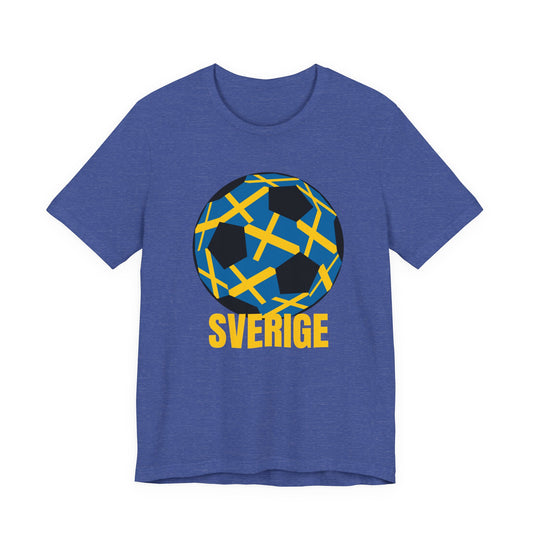 Sverige Fan Specialty Soccer Ball Design T Shirt Gold Text