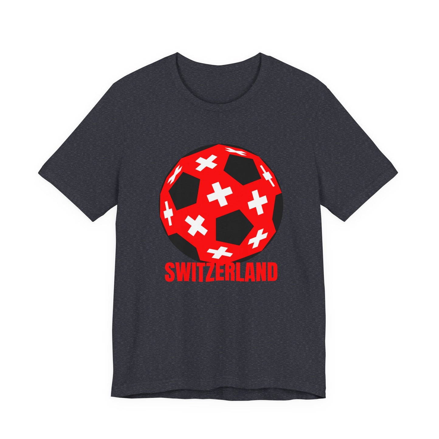 Switzerland Fan Specialty Soccer Ball Design T Shirt Red Text
