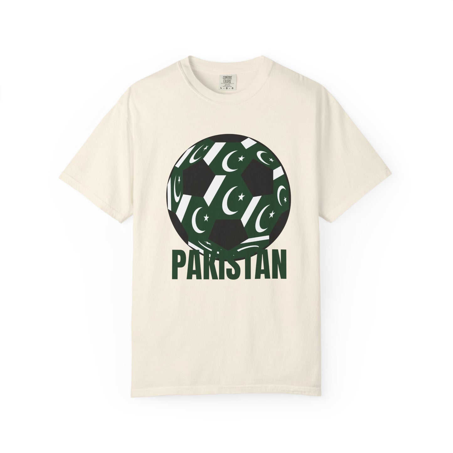 Pakistan Fan Specialty Soccer Ball Design T Shirt Green Text