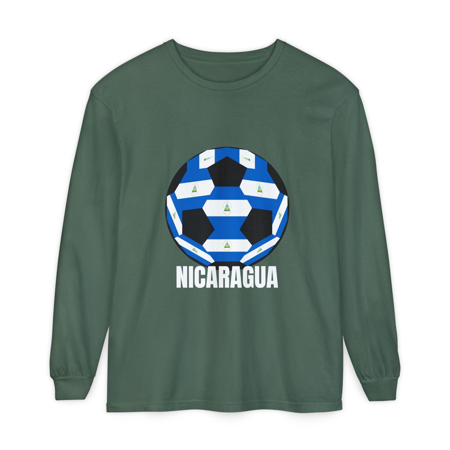 Nicaragua Fan Specialty Soccer Ball Design Long Sleeve Tee