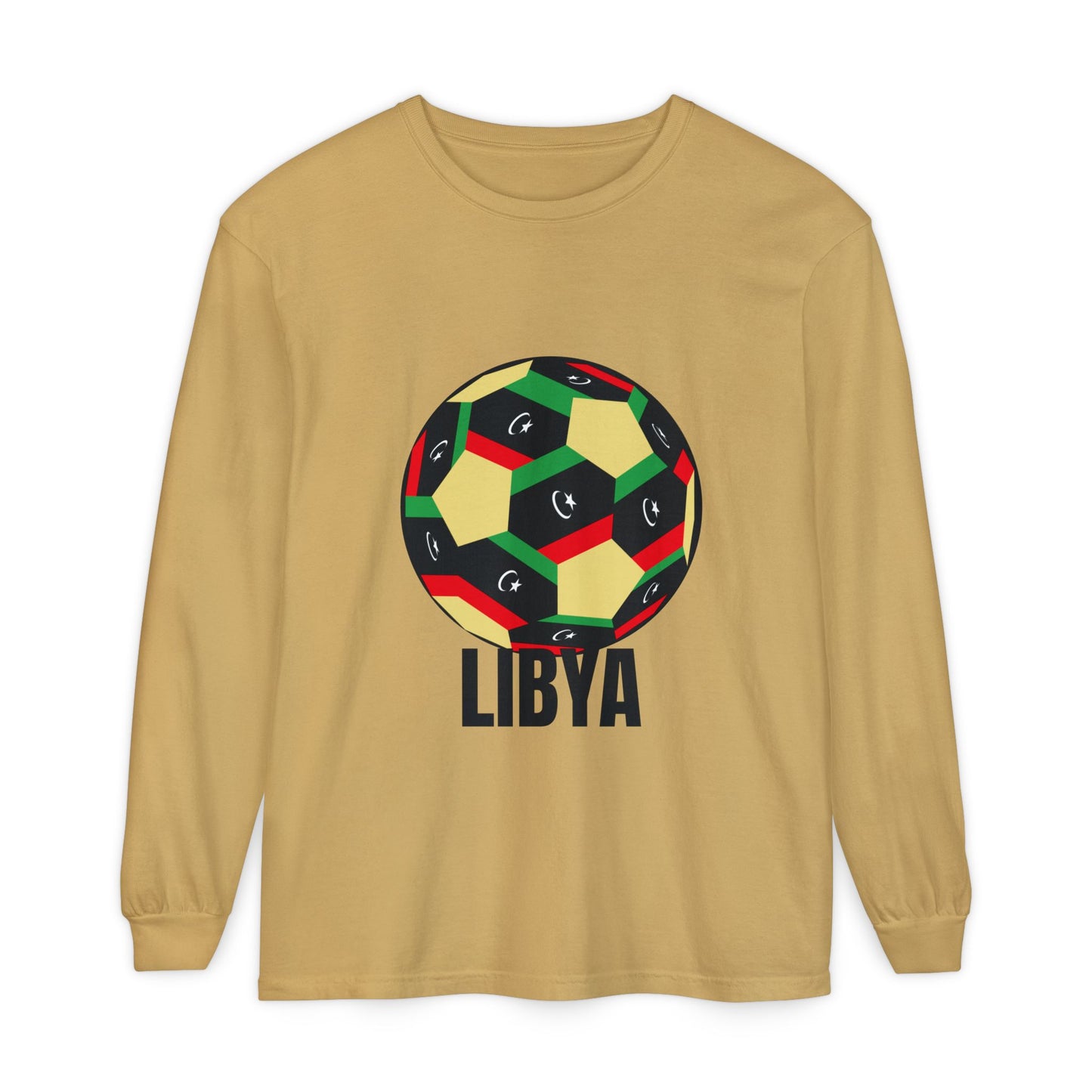 Libya Fan Specialty Soccer Ball Design T Shirt Long Sleeve Tee