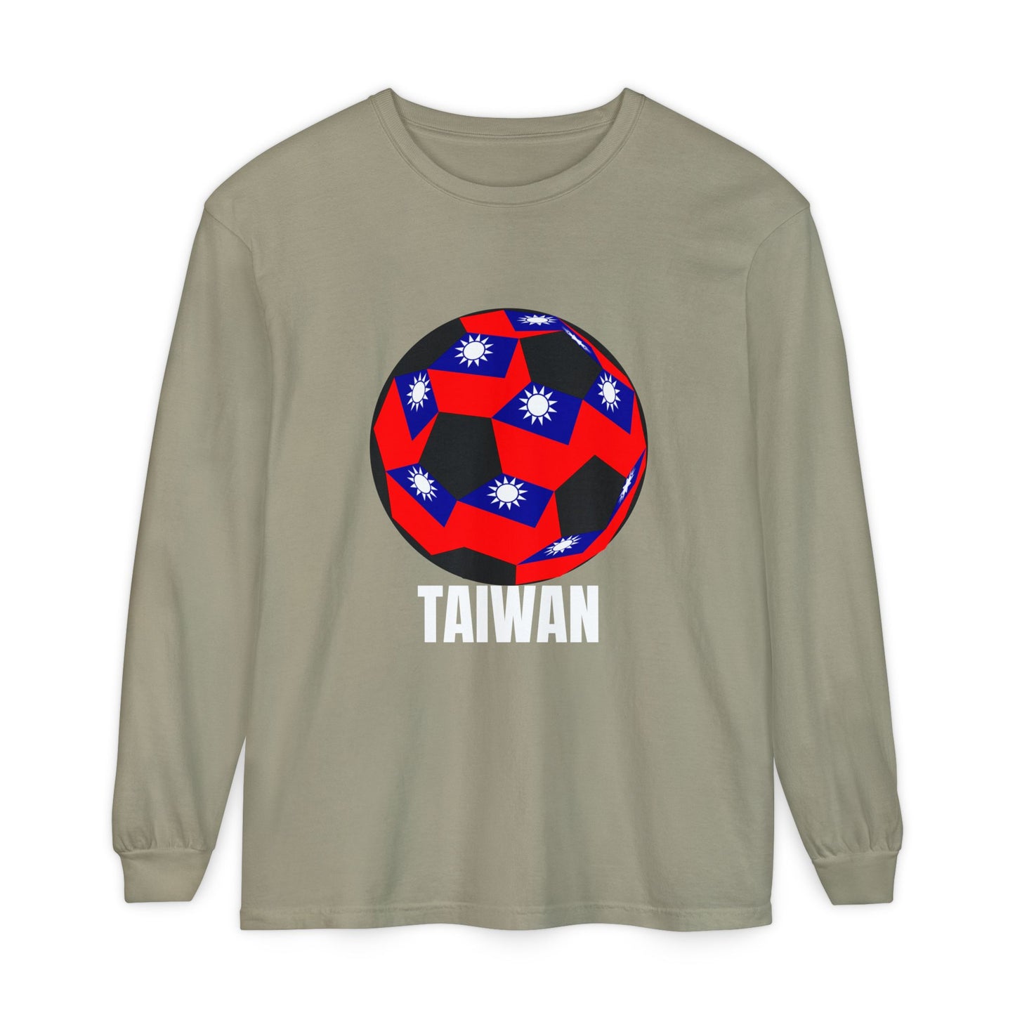 Taiwan Fan Specialty Soccer Ball Design T Shirt Long Sleeve White Text