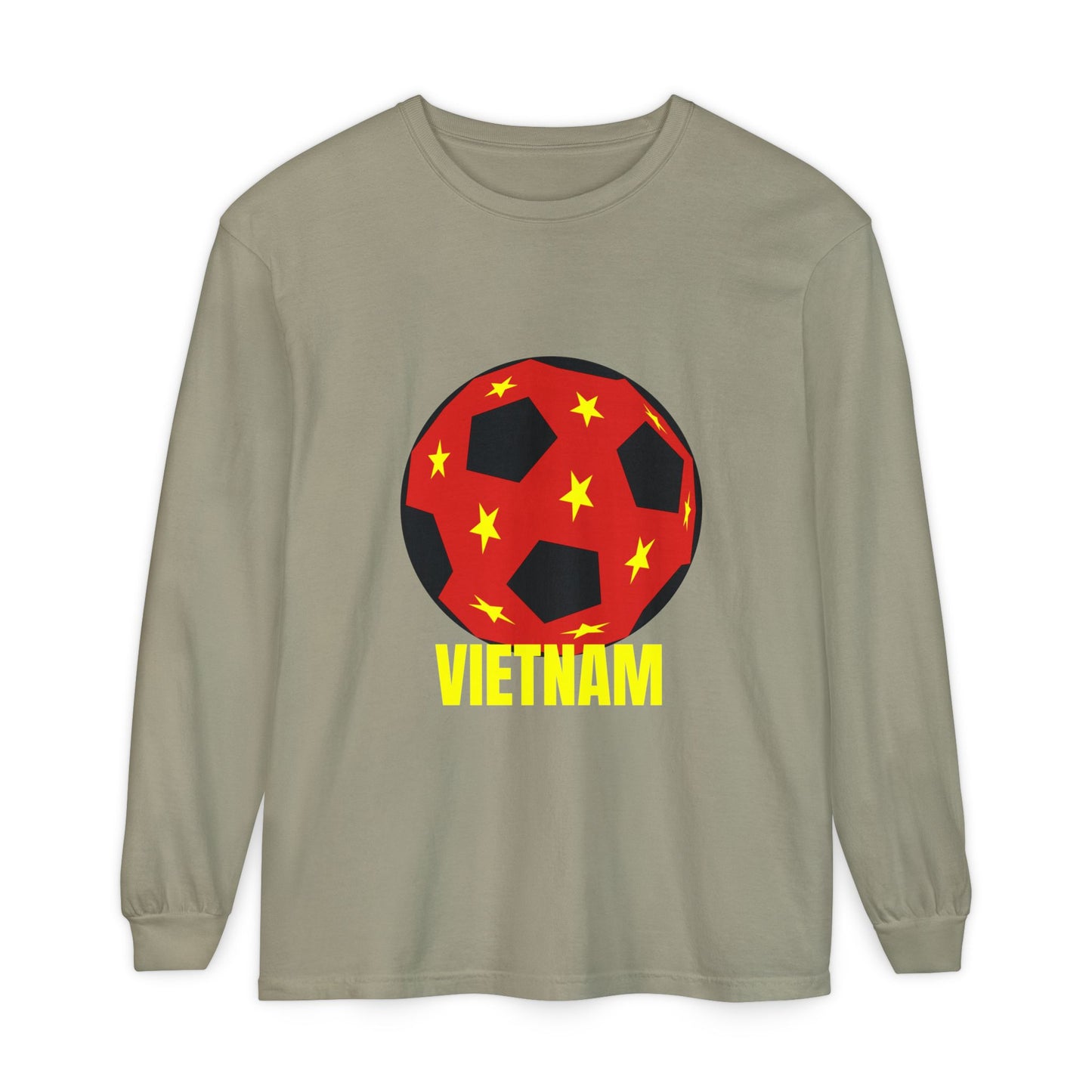 Vietnam Fan Specialty Soccer Ball Design Long Sleeve T-Shirt Gold Text
