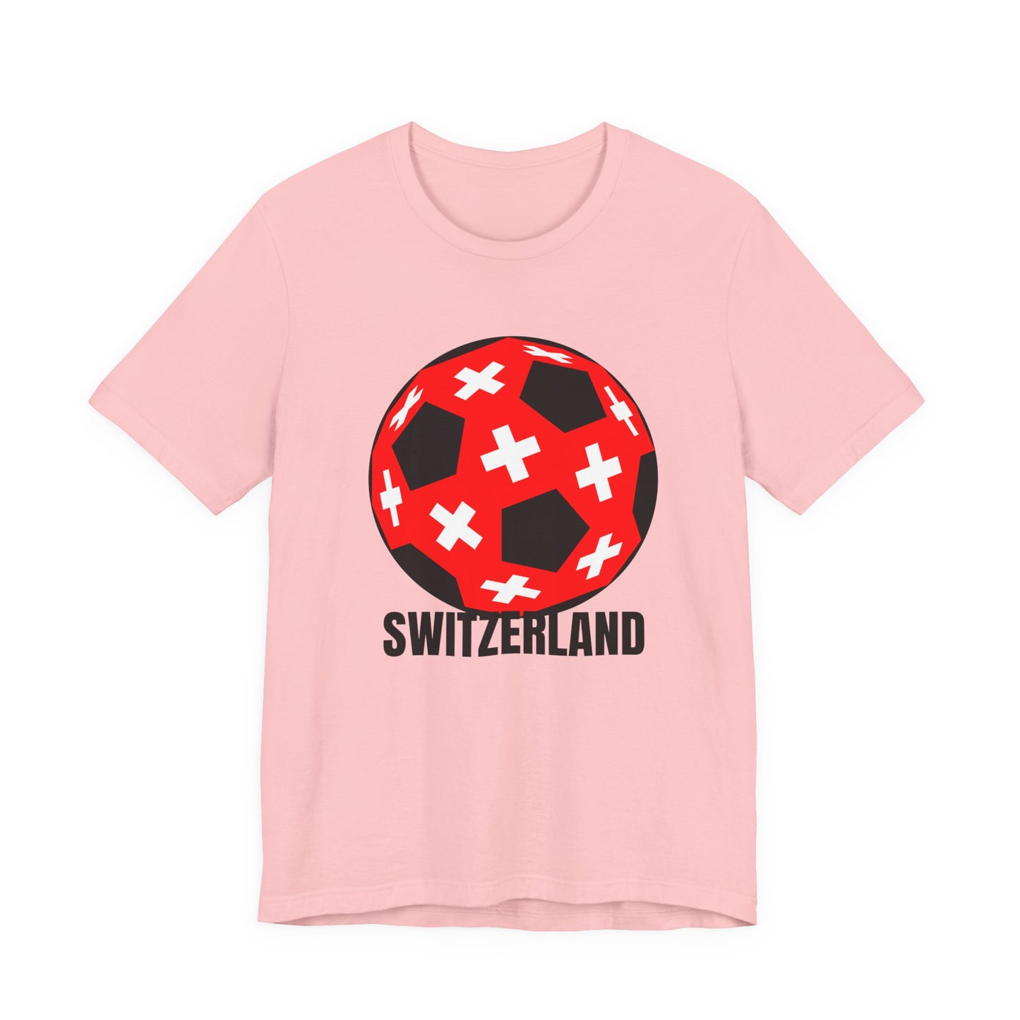 Switzerland Fan Specialty Soccer Ball Design T Shirt Black Text