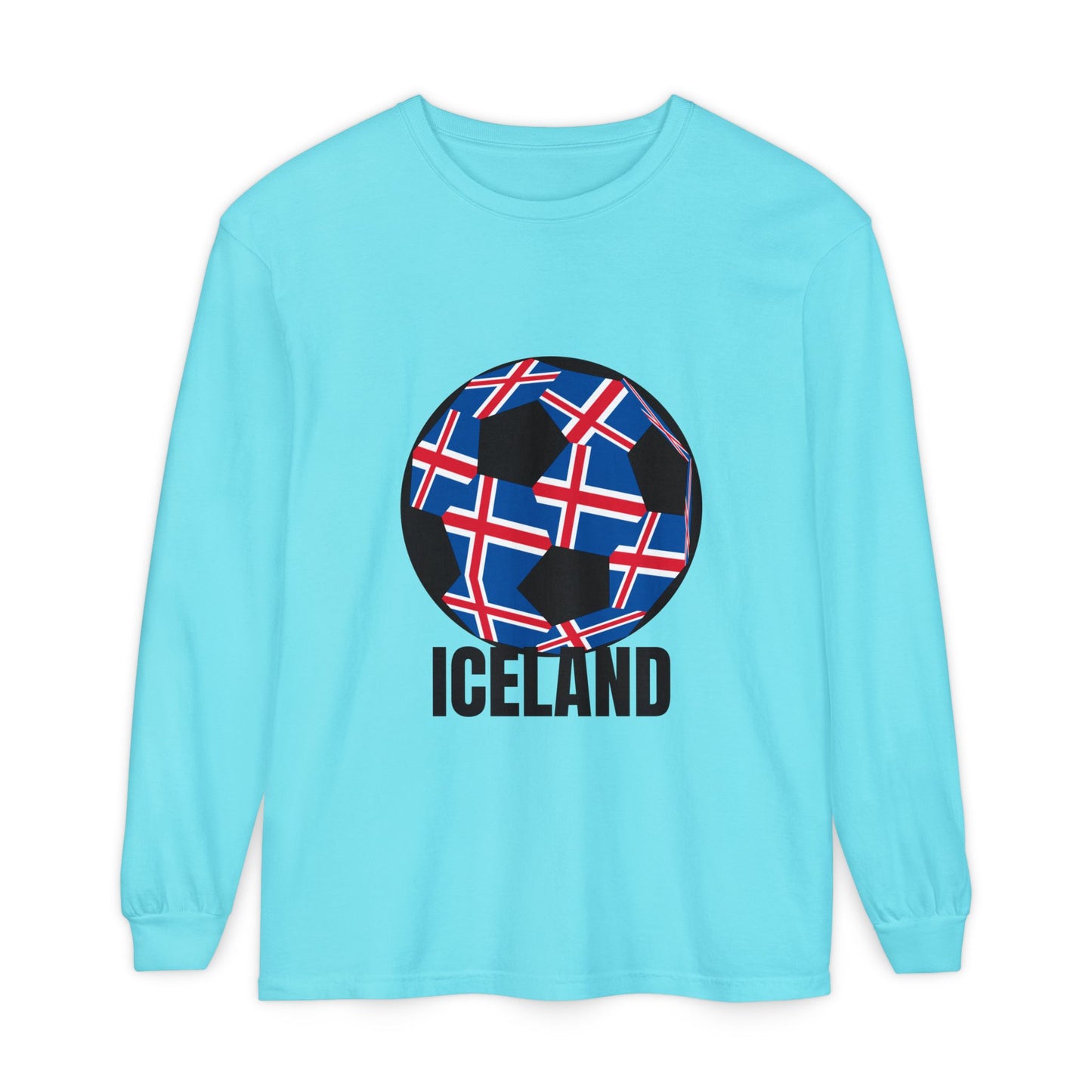 Iceland Fan Specialty Soccer Ball Design Long Sleeve Tee