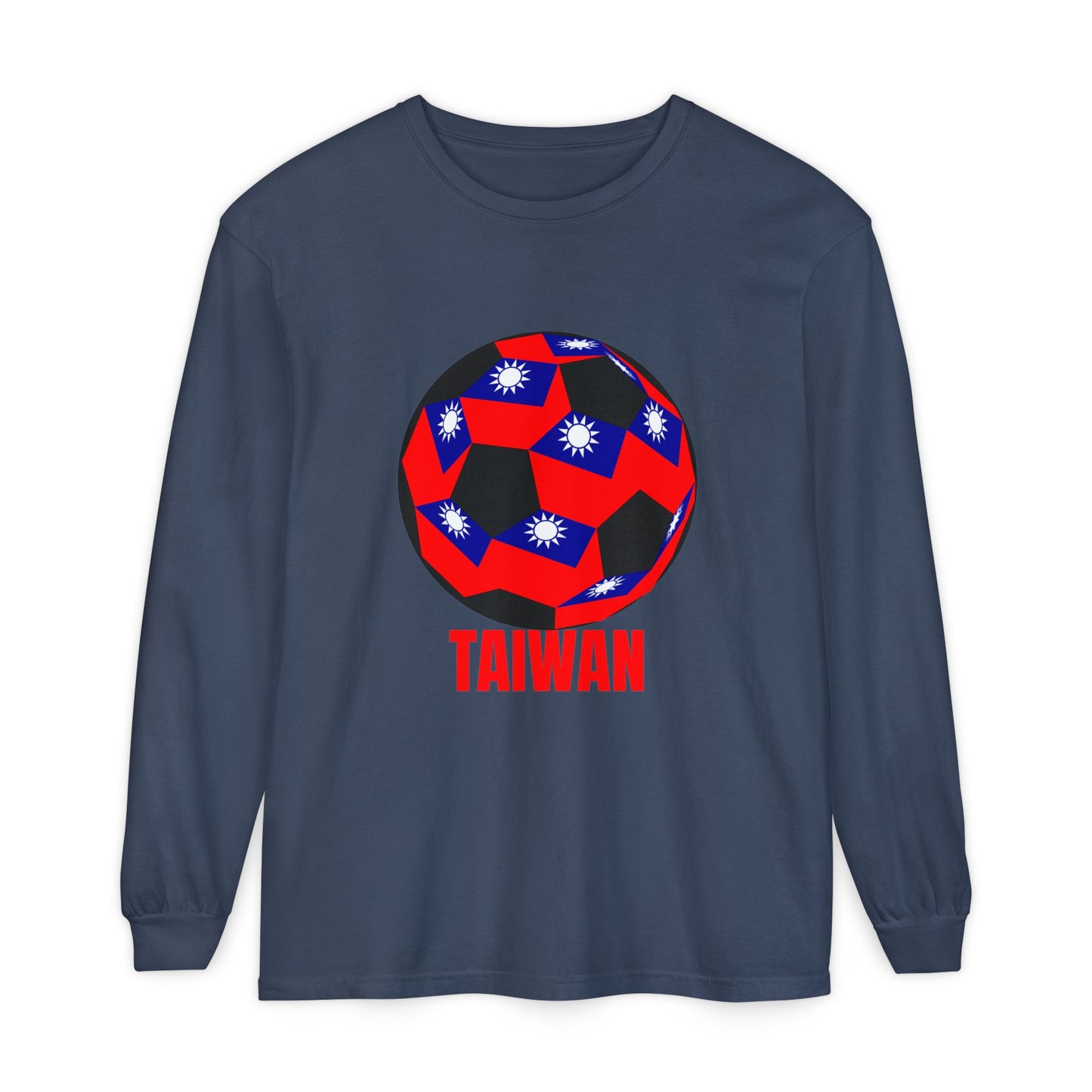 Taiwan Fan Specialty Soccer Ball Design  Long Sleeve T Shirt Red Text