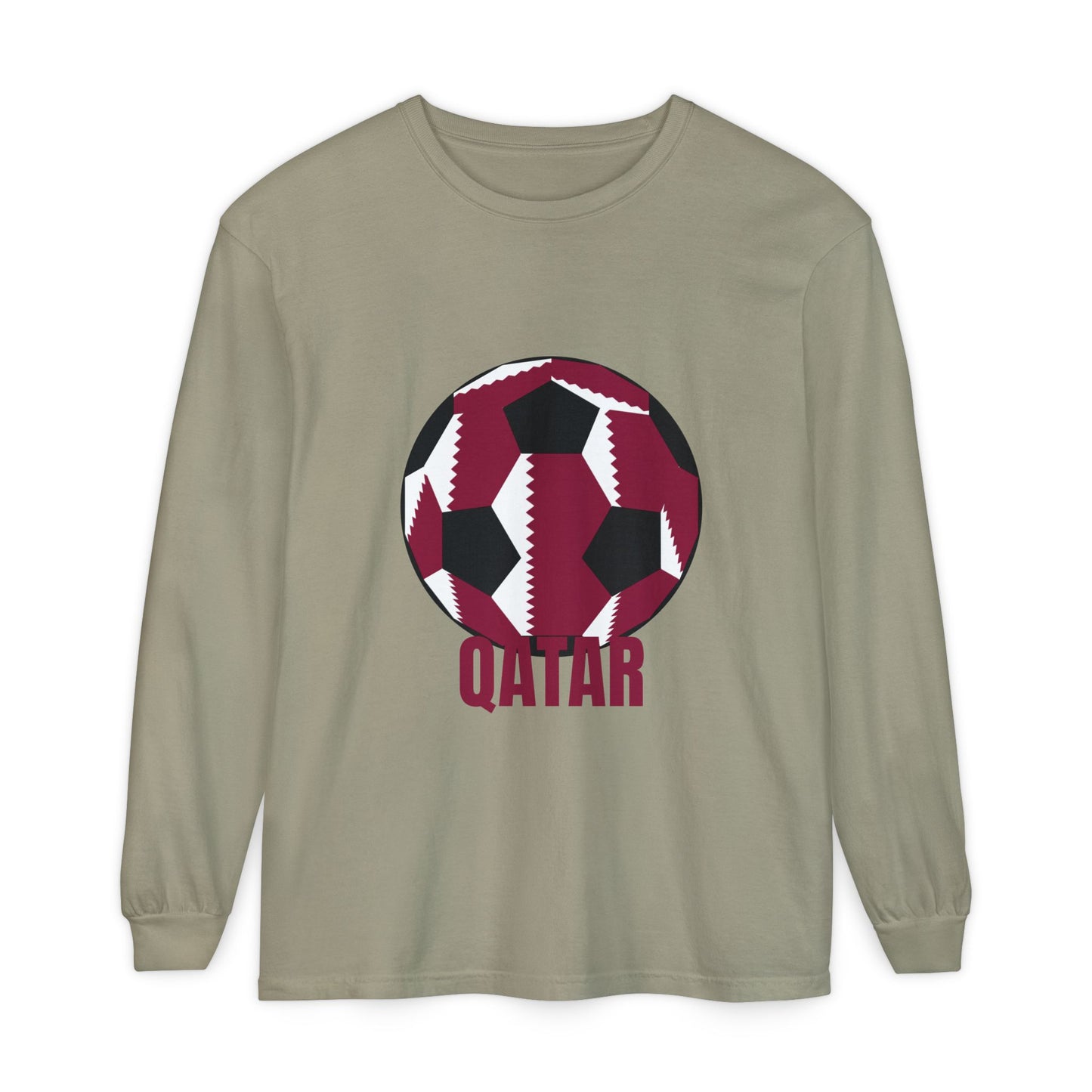 Qatar Fan Specialty Soccer Ball Design Long Sleeve Tee