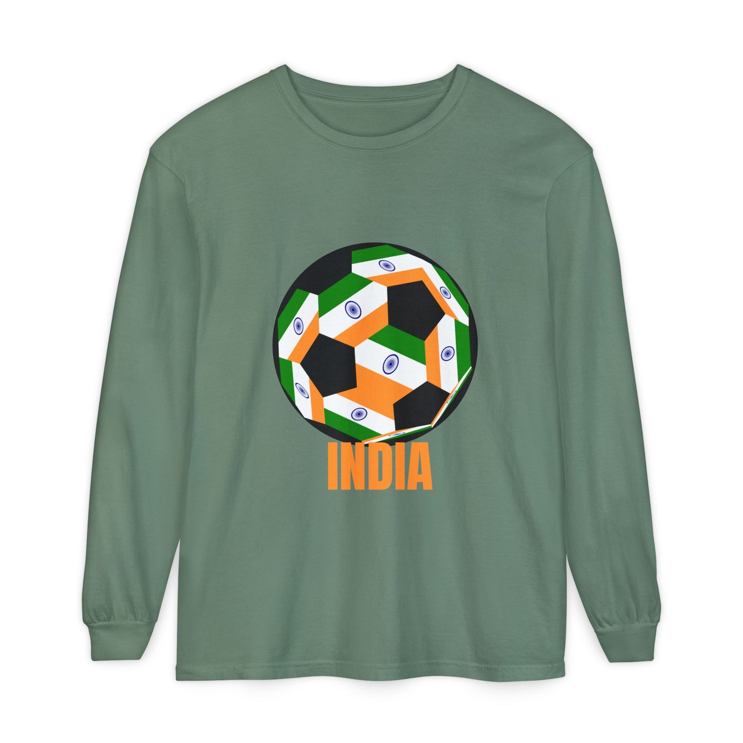 India Fan Specialty Soccer Ball Design Long Sleeve T-Shirt
