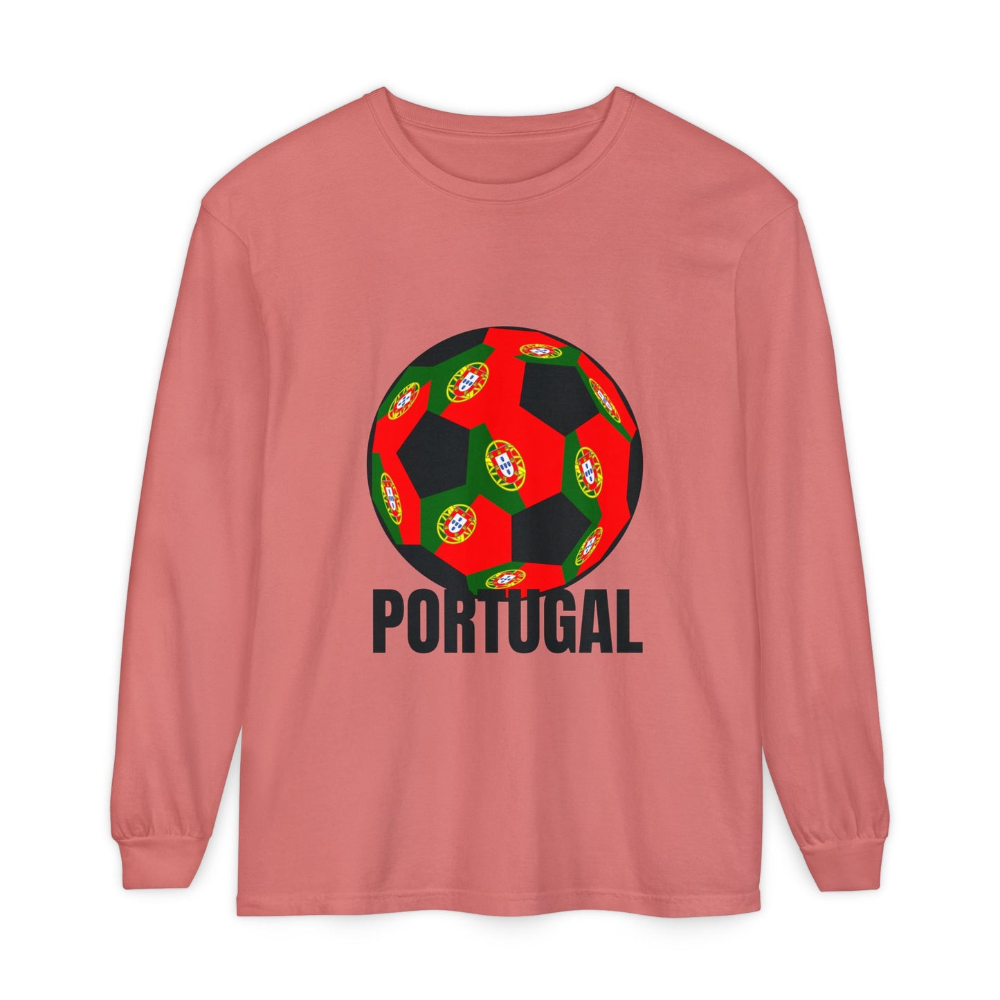 Portugal Fan Specialty Soccer Ball Design Long Sleeve Tee