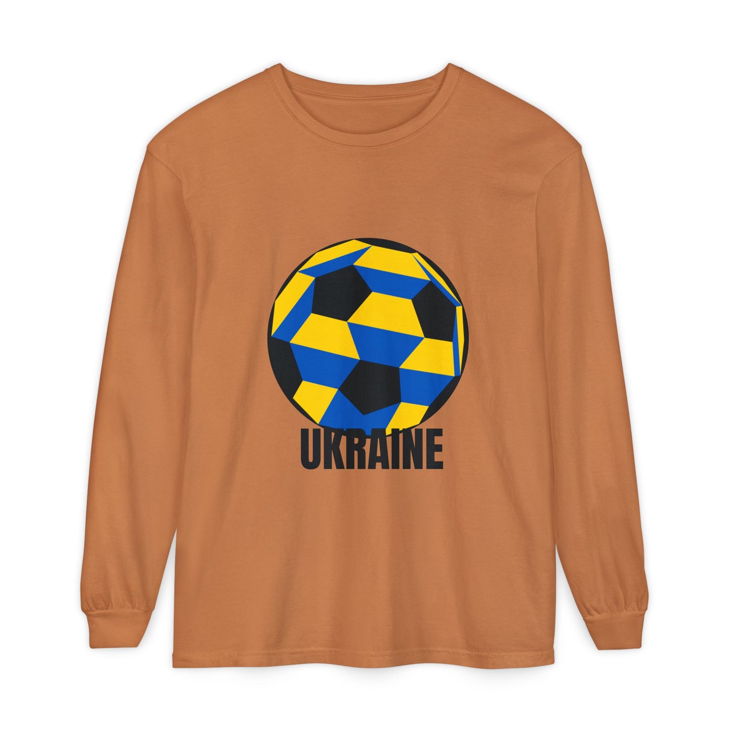Ukraine Fan Specialty Soccer Ball Design Long Sleeve T-Shirt Black Text