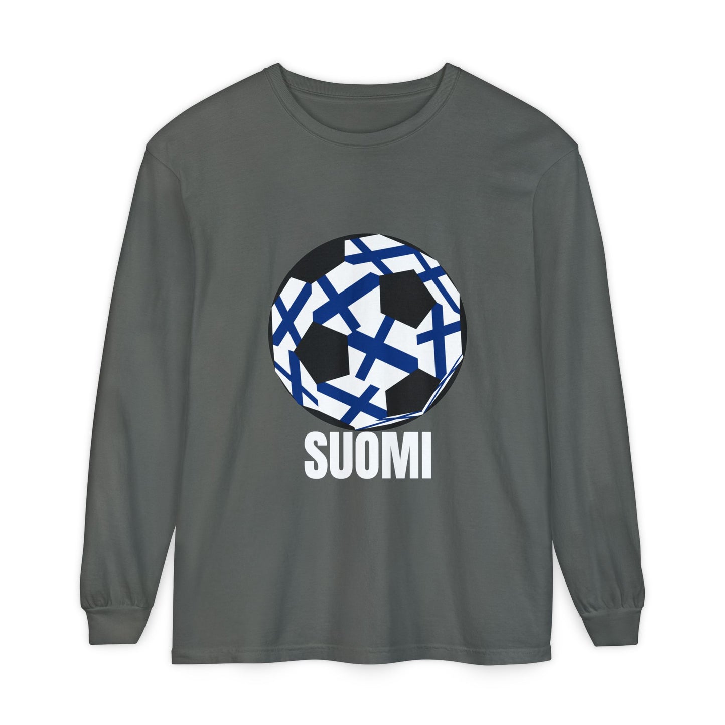 Suomi Fan Specialty Soccer Ball Design Long Sleeve Tee