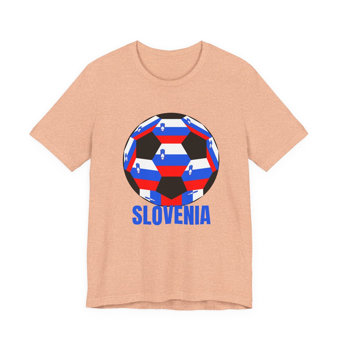 Slovenia Fan Specialty Soccer Ball Design T Shirt Blue Text