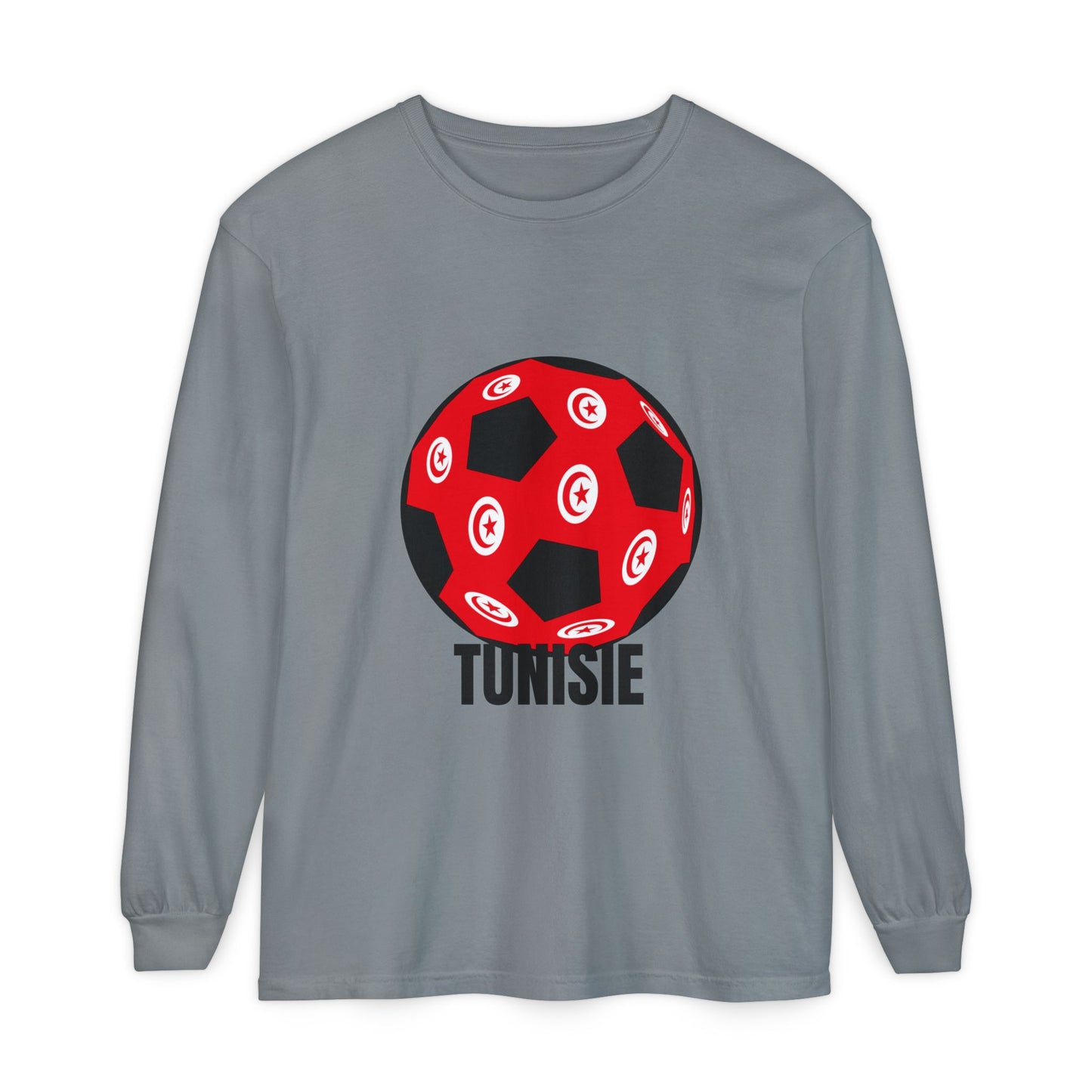 Tunisie Fan Specialty Soccer Ball Design Long Sleeve Tee Black Text