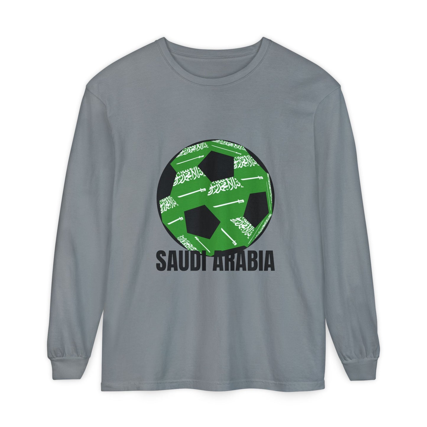 Saudi Arabia Fan Specialty Soccer Ball Design  Long Sleeve Shirt Black Text