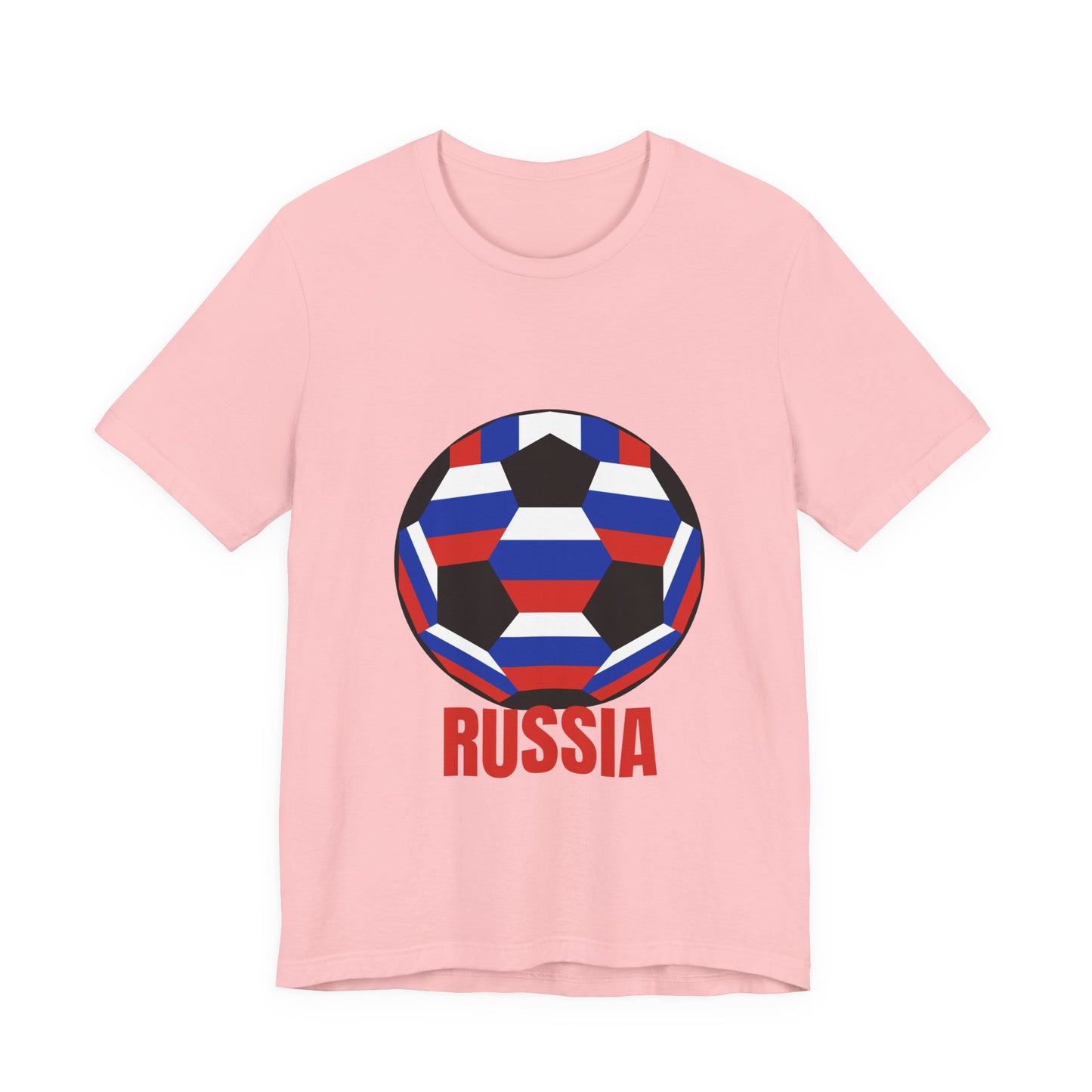 Russia Fan Specialty Soccer Ball Design T Shirt Red Text