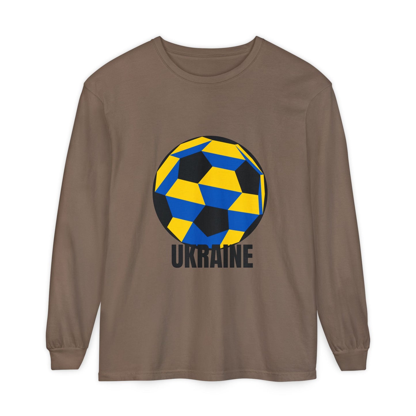 Ukraine Fan Specialty Soccer Ball Design Long Sleeve T-Shirt Black Text