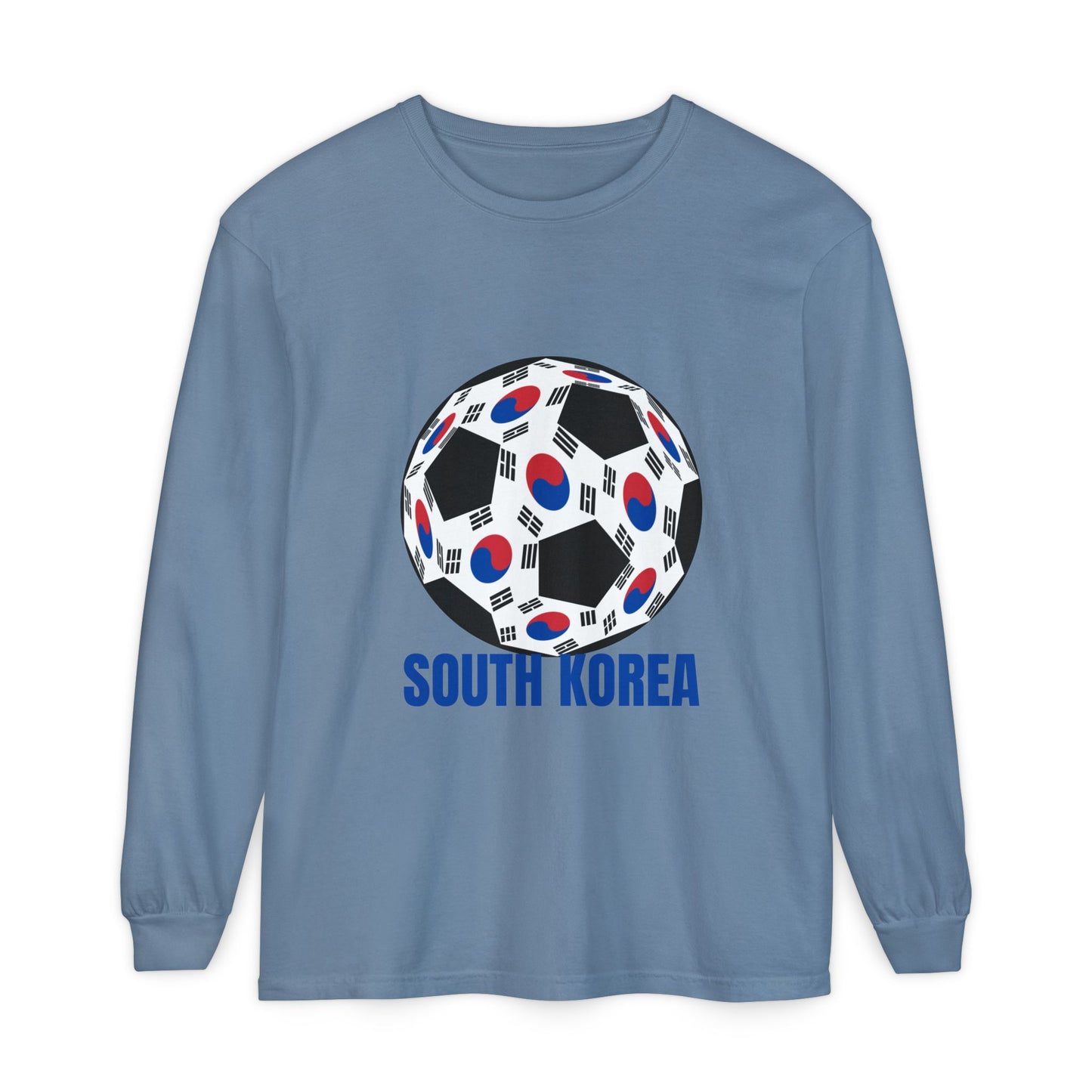 South Korea Fan Specialty Soccer Ball Design Long Sleeve Tee Blue Print