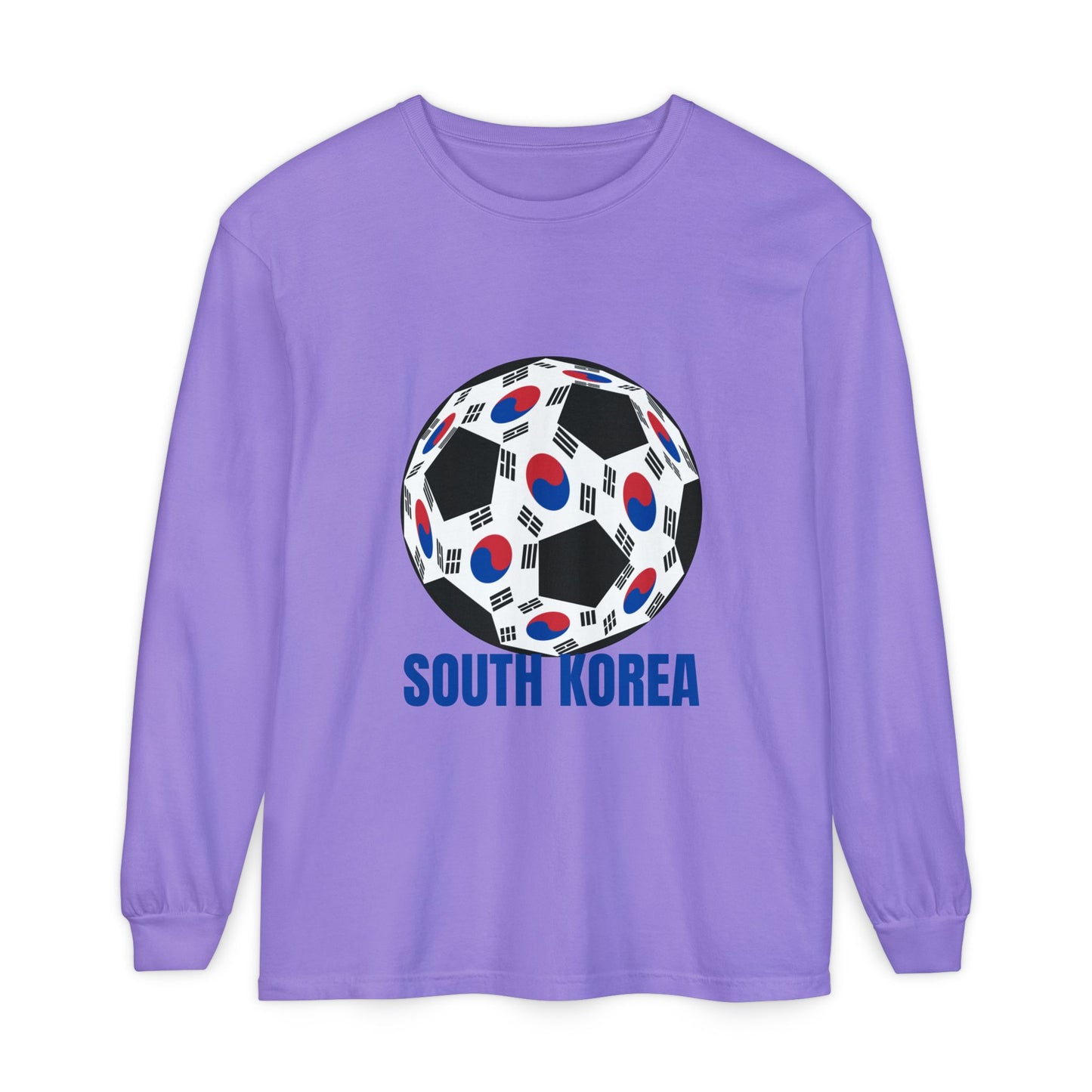 South Korea Fan Specialty Soccer Ball Design Long Sleeve Tee Blue Print