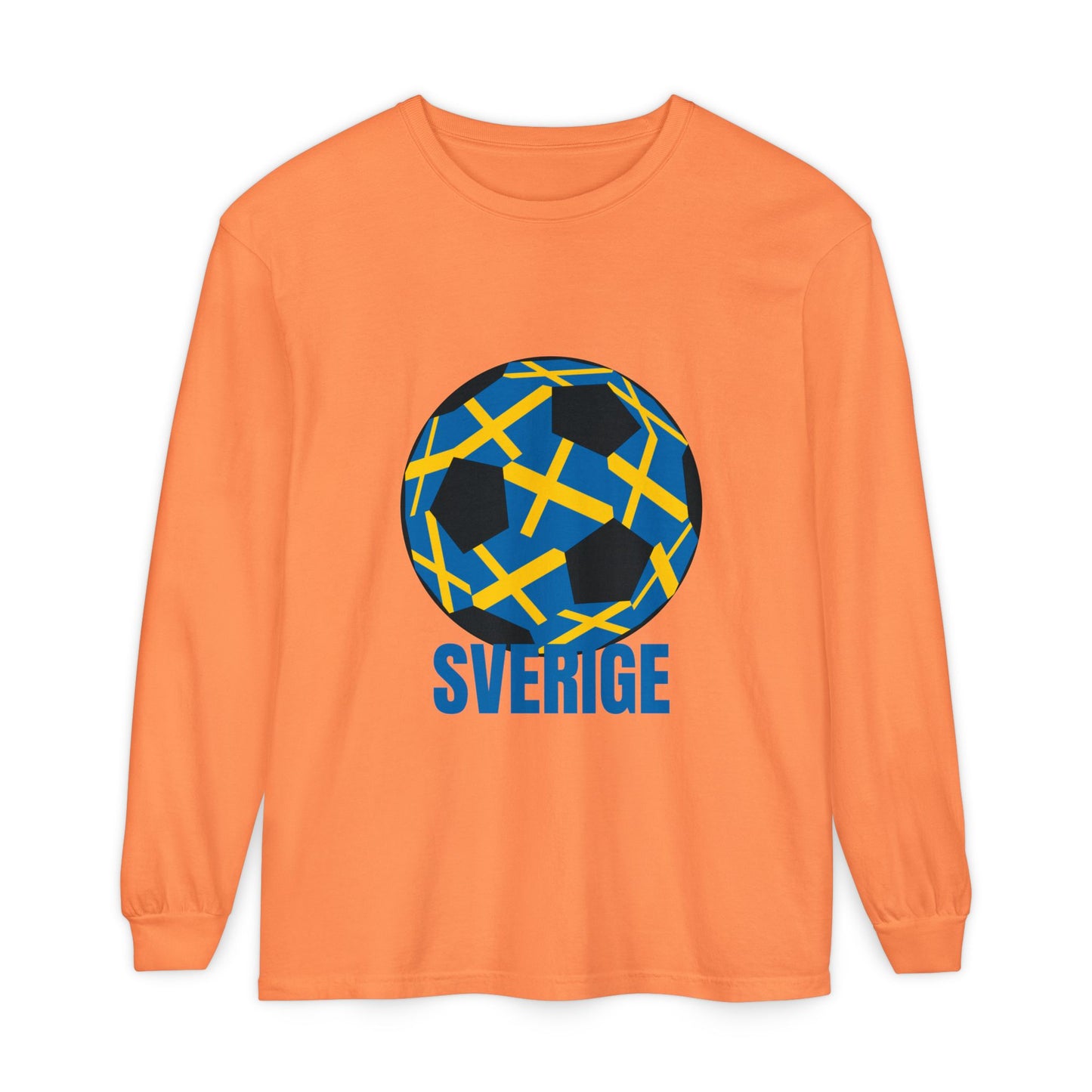 Sverige Fan Specialty Soccer Ball Design T Shirt Blue Text