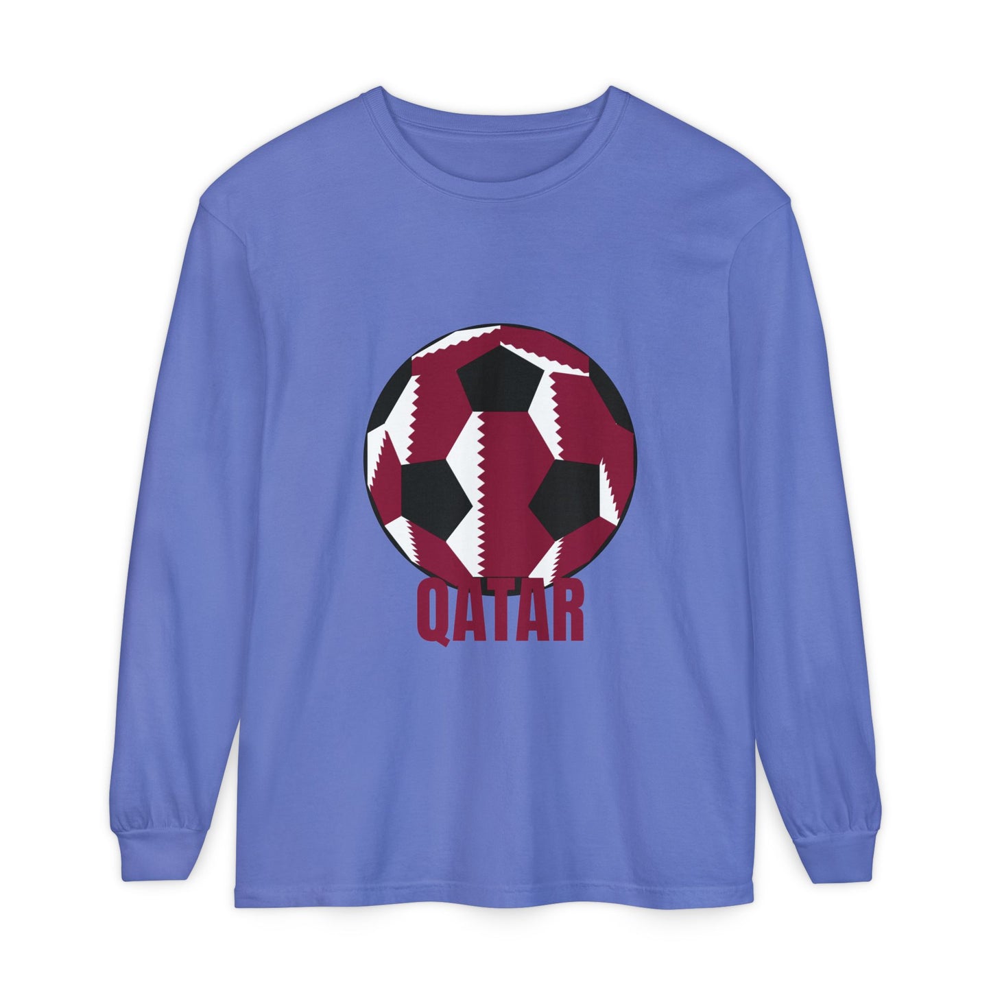 Qatar Fan Specialty Soccer Ball Design Long Sleeve Tee