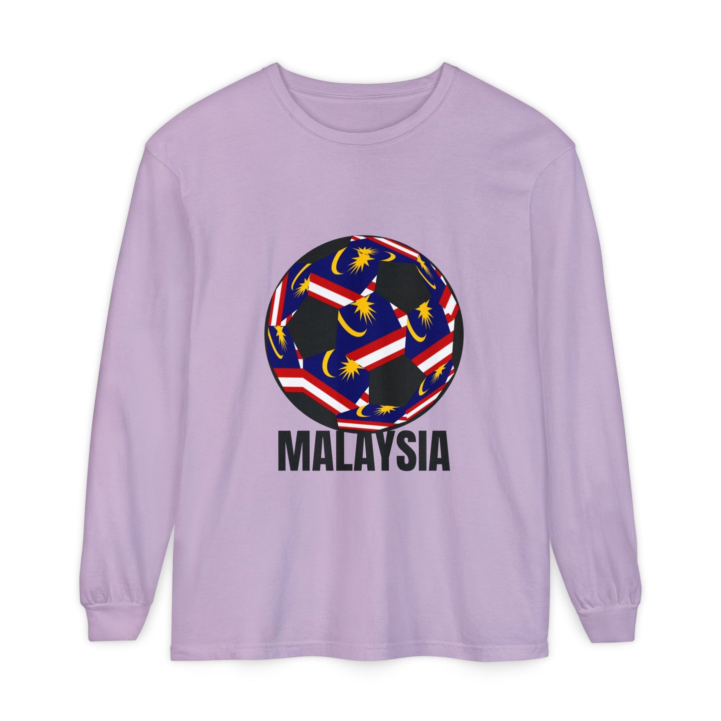 Malaysia Fan Specialty Soccer Ball Design T Shirt Long Sleeve Tee