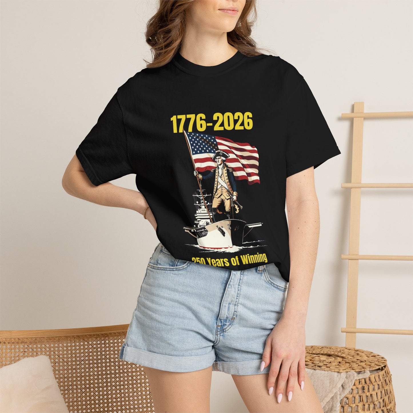 George Washington on an Aircraft Carrier with an American Flag T-shirt | 250 Years of Winning