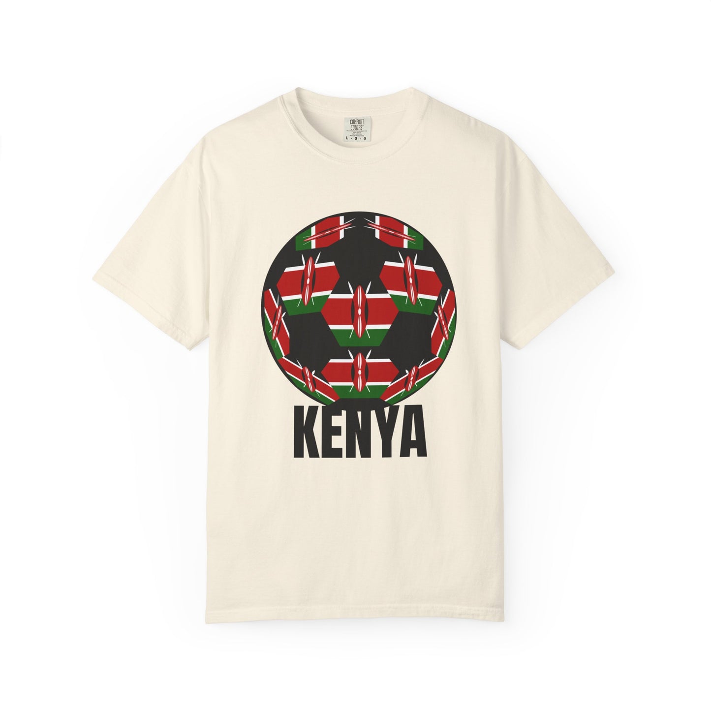 Kenya Fan Specialty Soccer Ball Design T Shirt Black Text