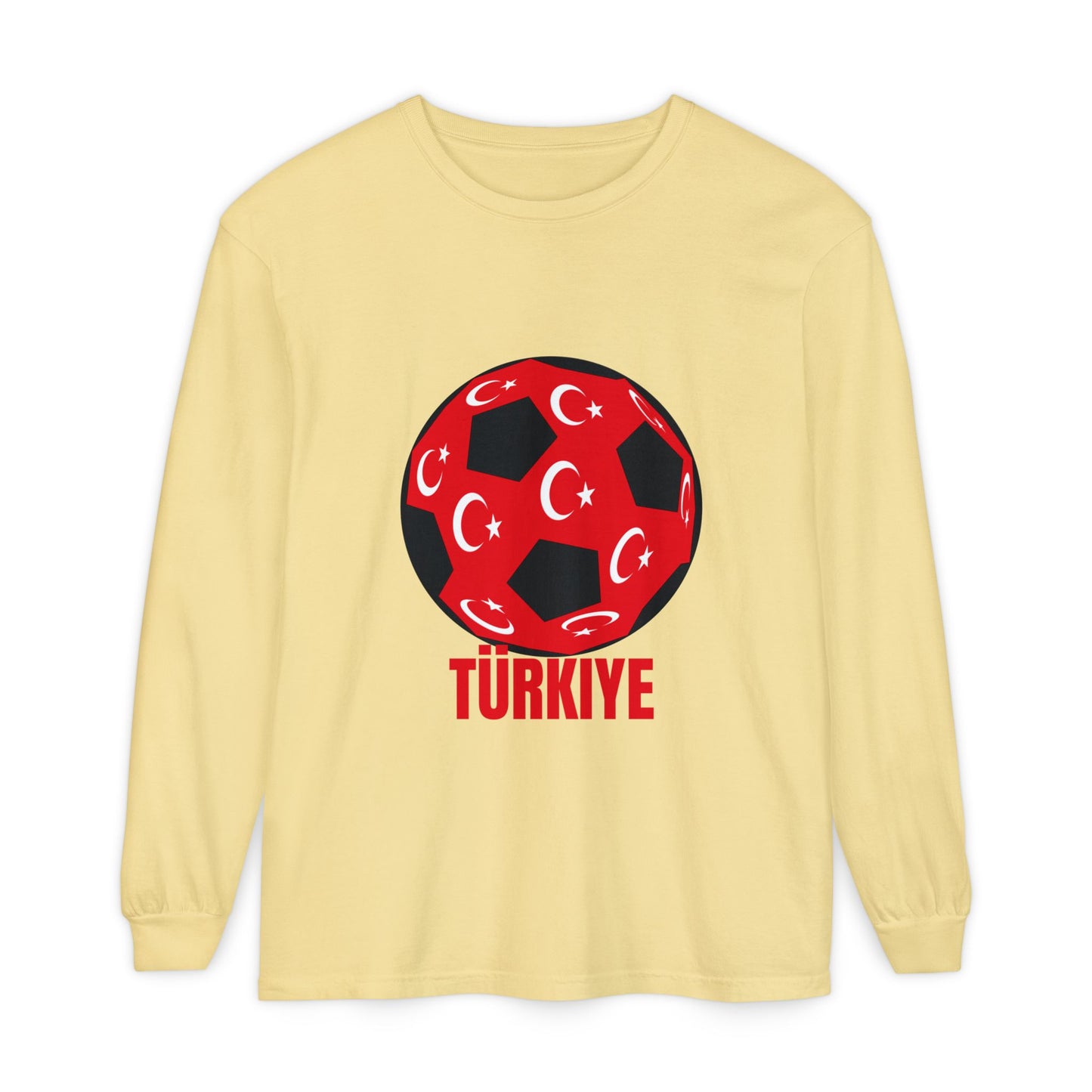 Türkiye Fan Specialty Soccer Ball Design Long Sleeve T-Shirt Red Text