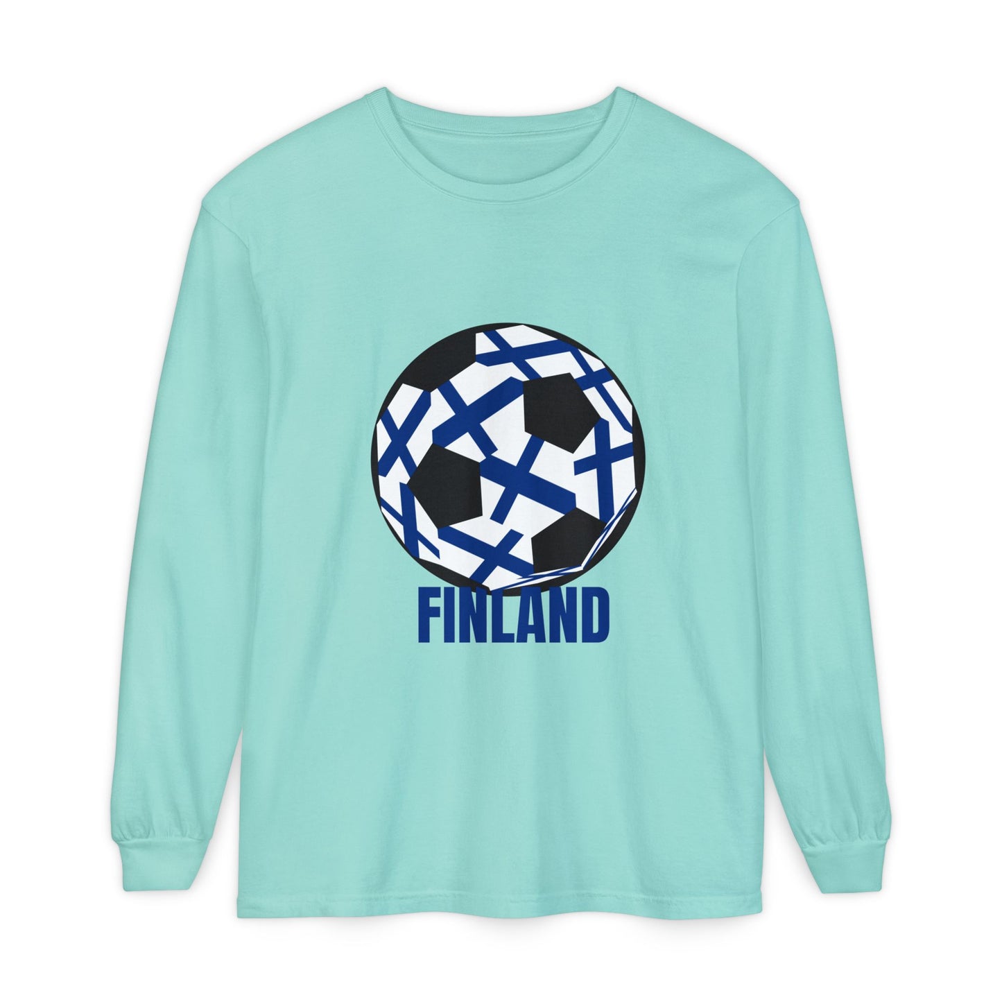 Finland Fan Specialty Soccer Ball Design Long Sleeve Tee