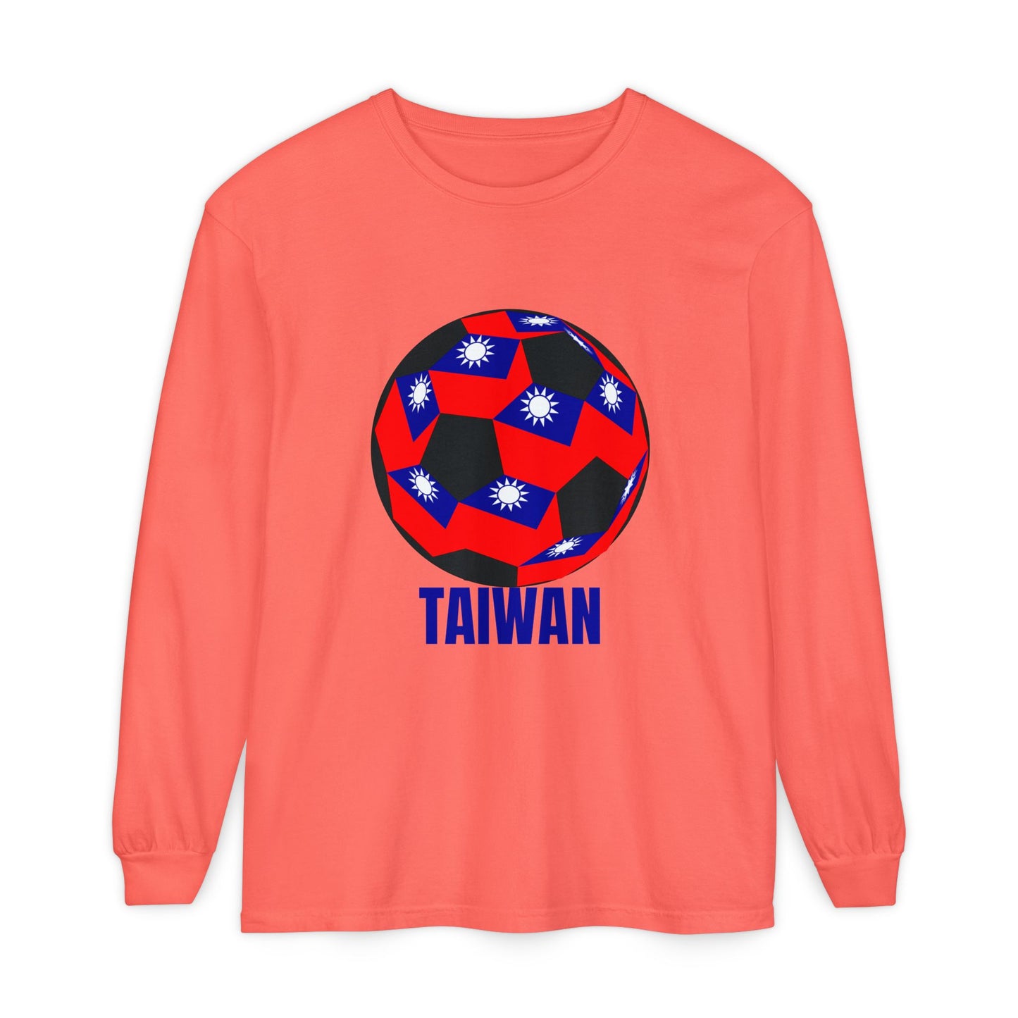 Taiwan Flag Design Soccer Ball Long Sleeve Tee Blue Text