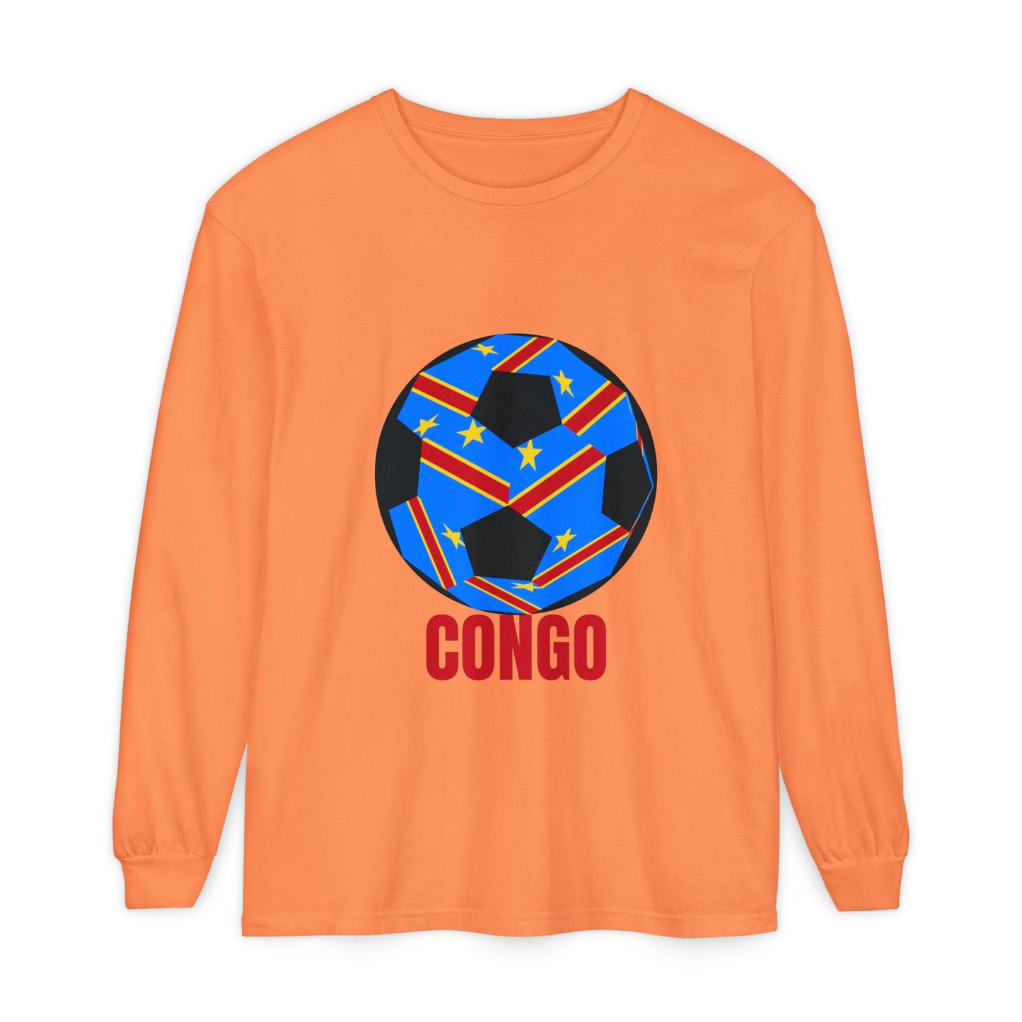Congo Fan Specialty Soccer Ball Design T Shirt Long Sleeve Tee Red Text