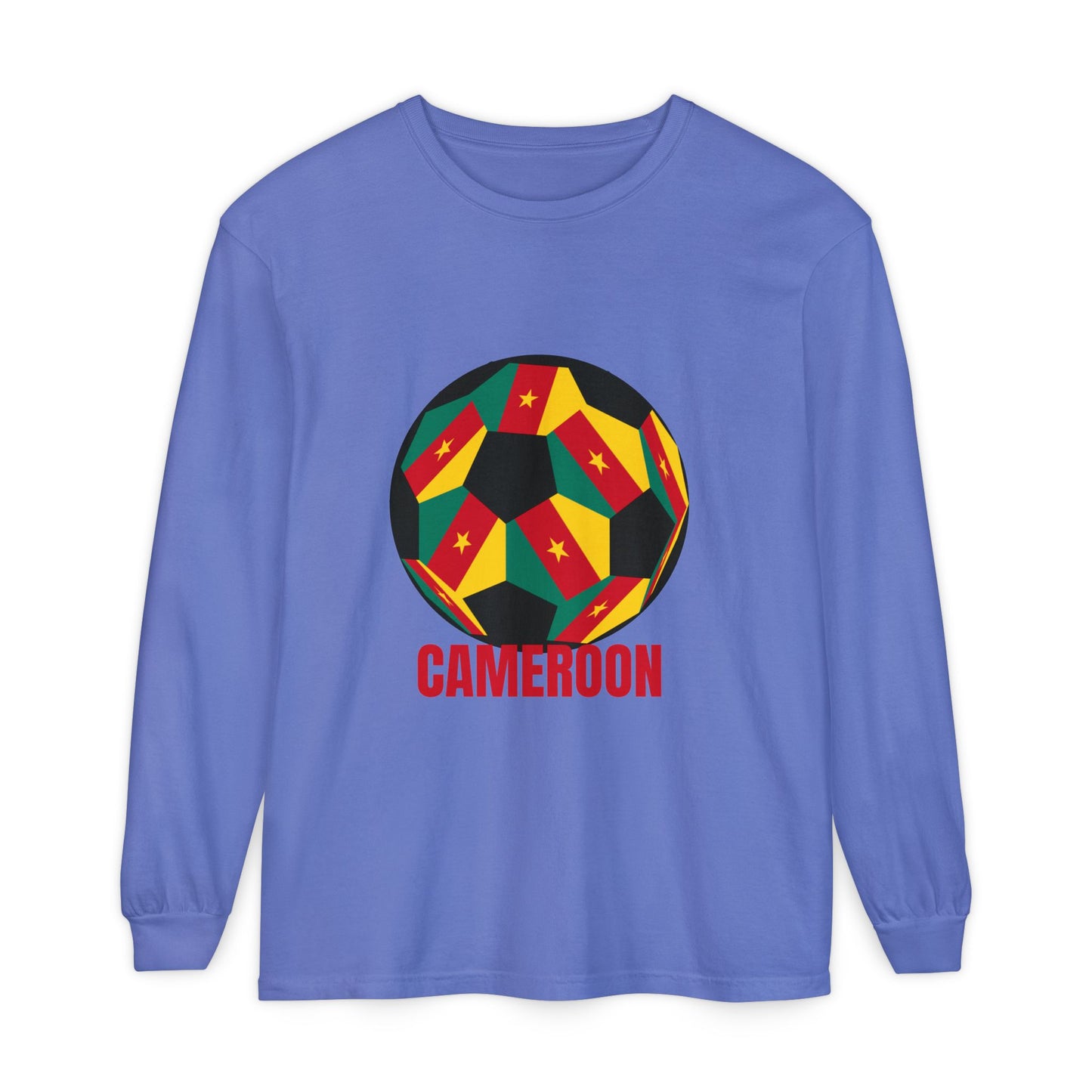 Cameroon Fan Specialty Soccer Ball Design Long Sleeve Tee