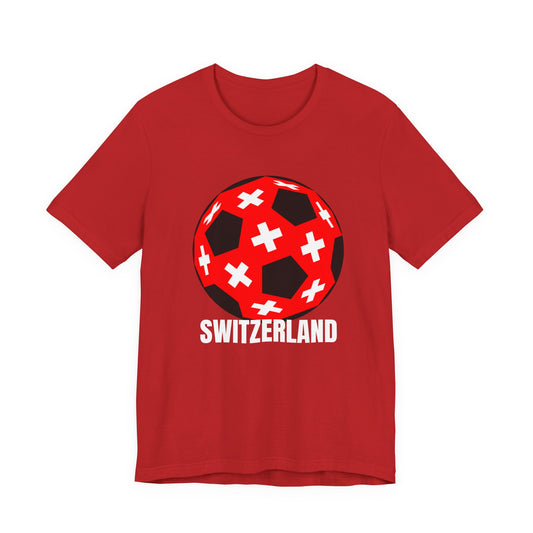 Switzerland Fan Specialty Soccer Ball Design T Shirt White Text